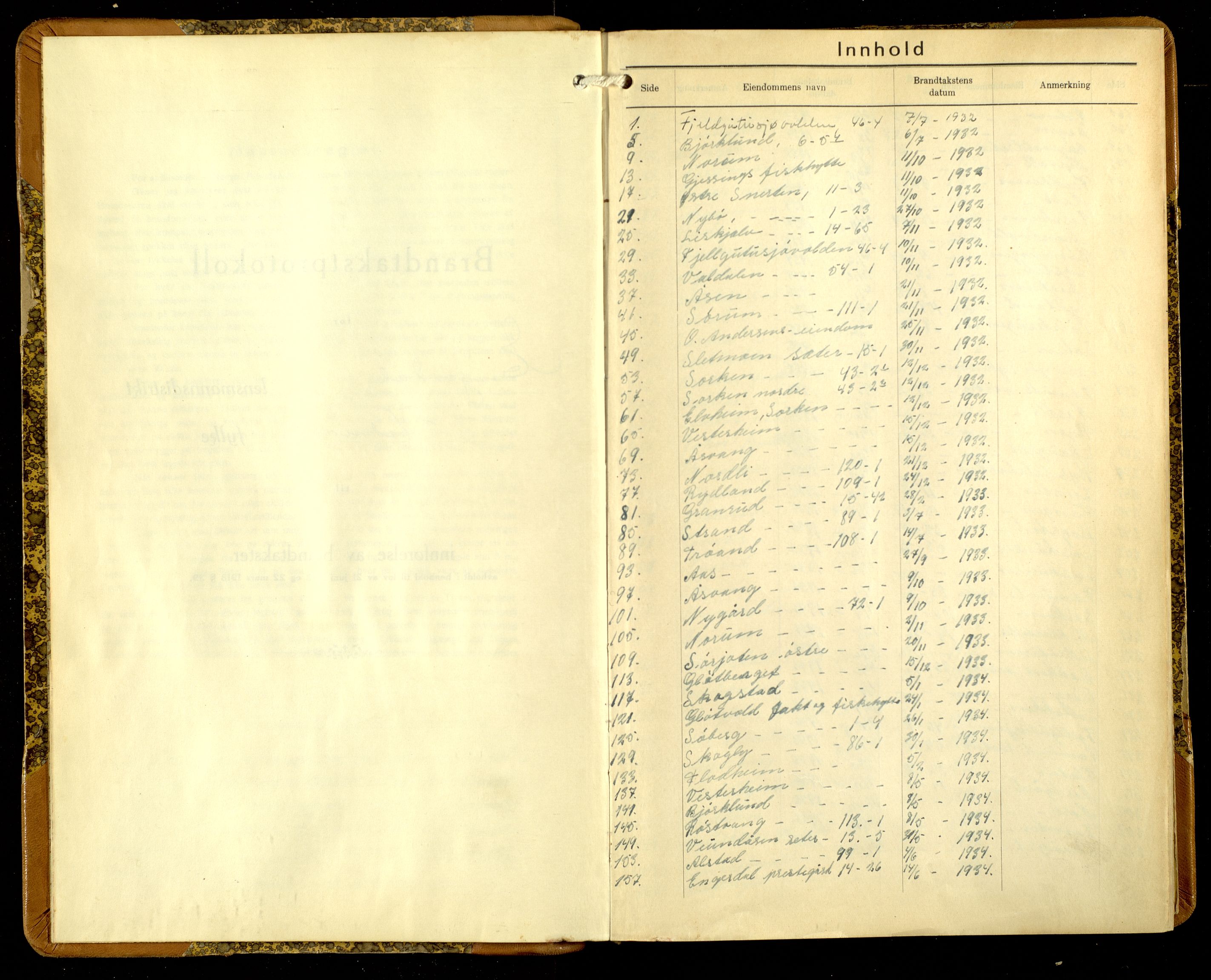 Norges Brannkasse, Engerdal, AV/SAH-NBRANE-025/F/L0007: Branntakstprotokoll, 1932-1938