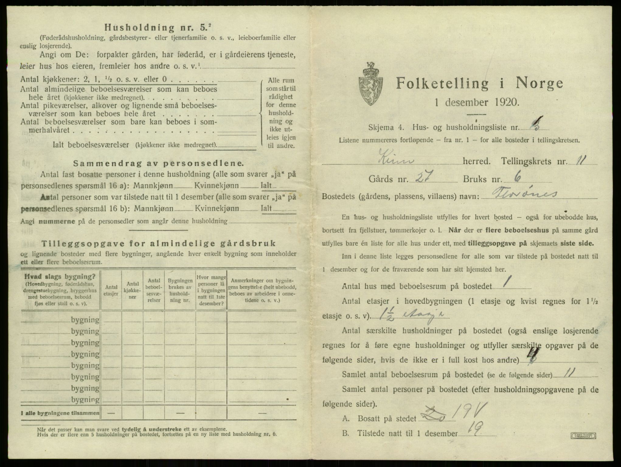 SAB, 1920 census for Kinn, 1920, p. 408