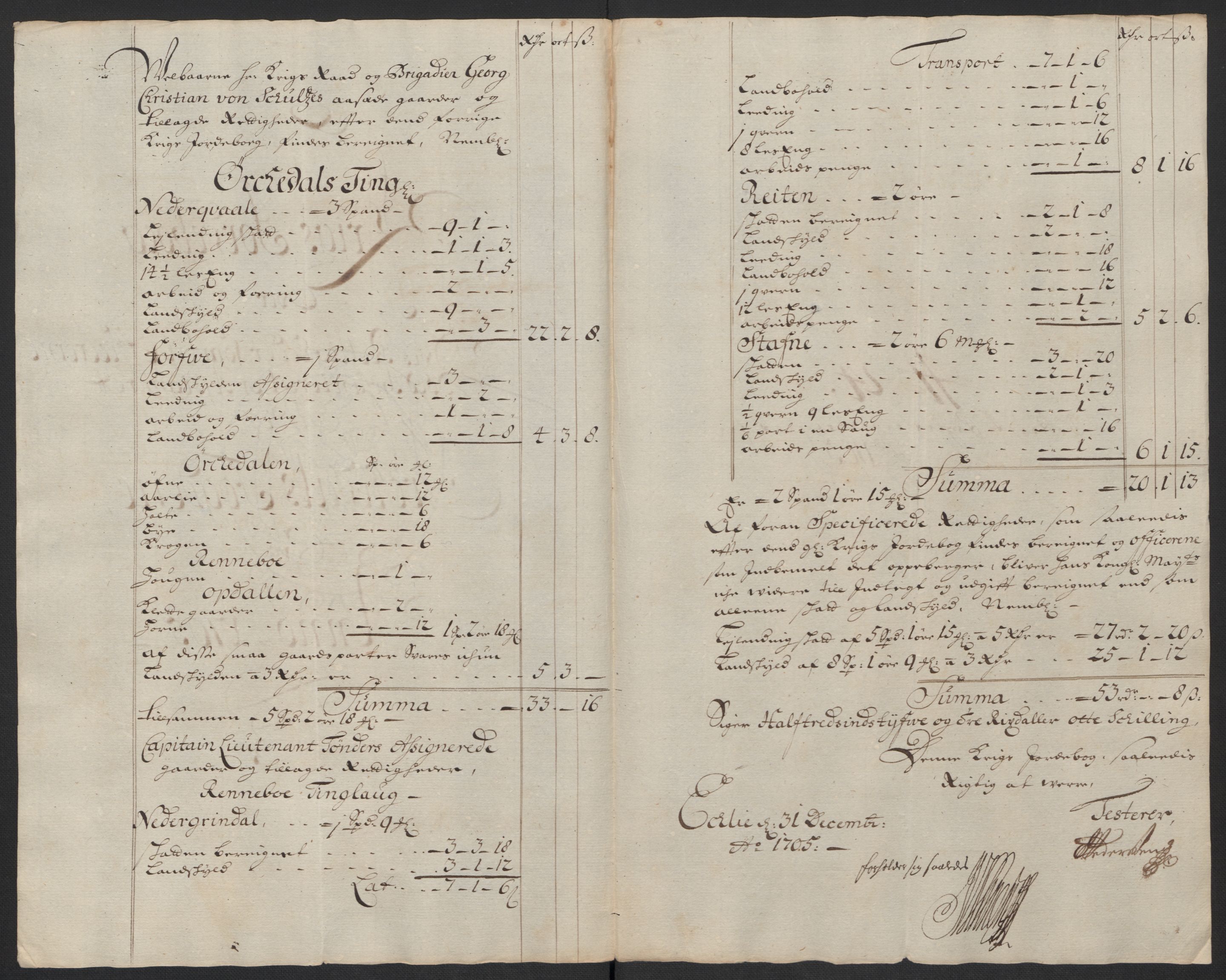 Rentekammeret inntil 1814, Reviderte regnskaper, Fogderegnskap, RA/EA-4092/R60/L3955: Fogderegnskap Orkdal og Gauldal, 1705, p. 214