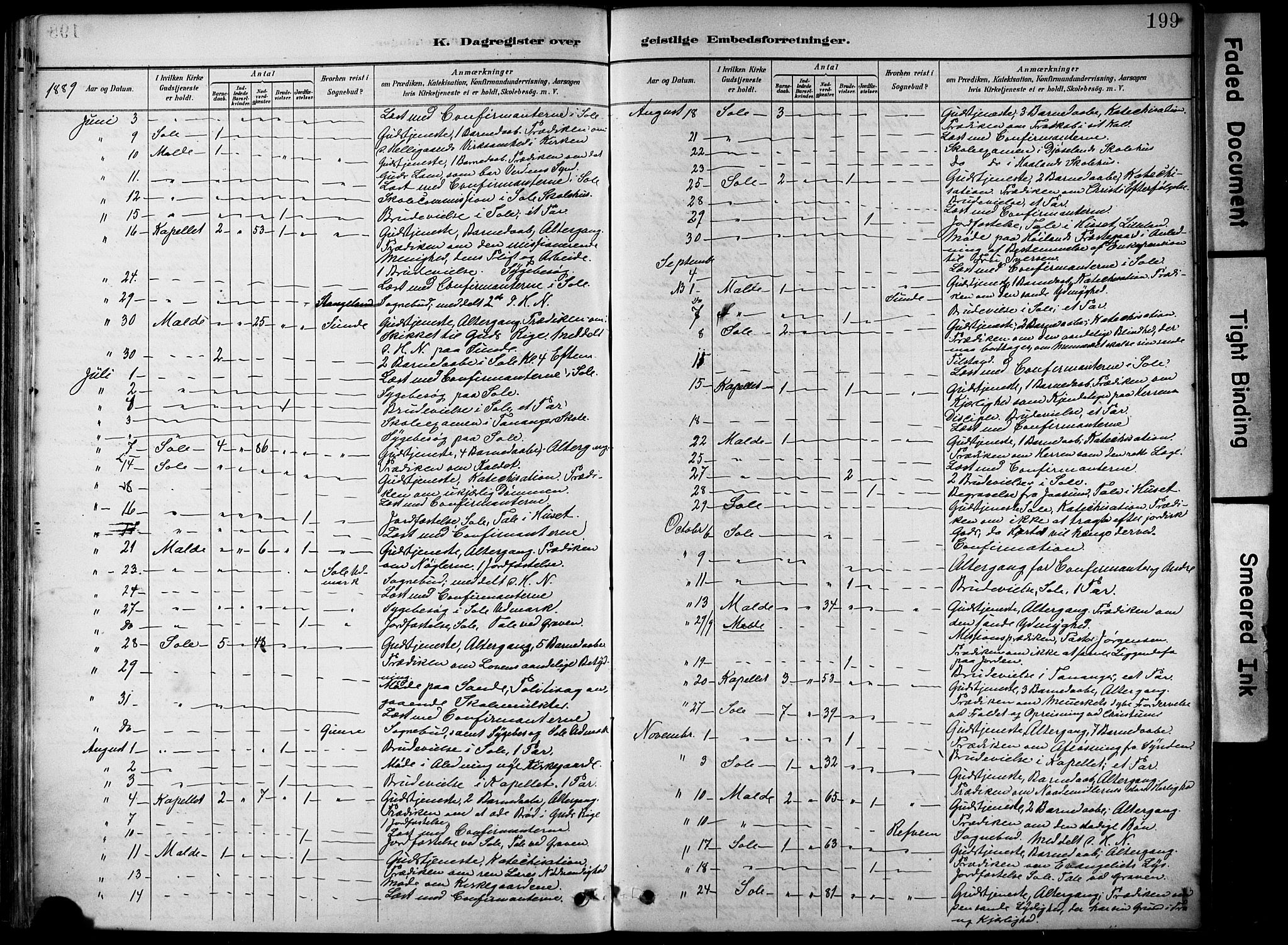 Håland sokneprestkontor, AV/SAST-A-101802/001/30BA/L0012: Parish register (official) no. A 11, 1889-1900, p. 199