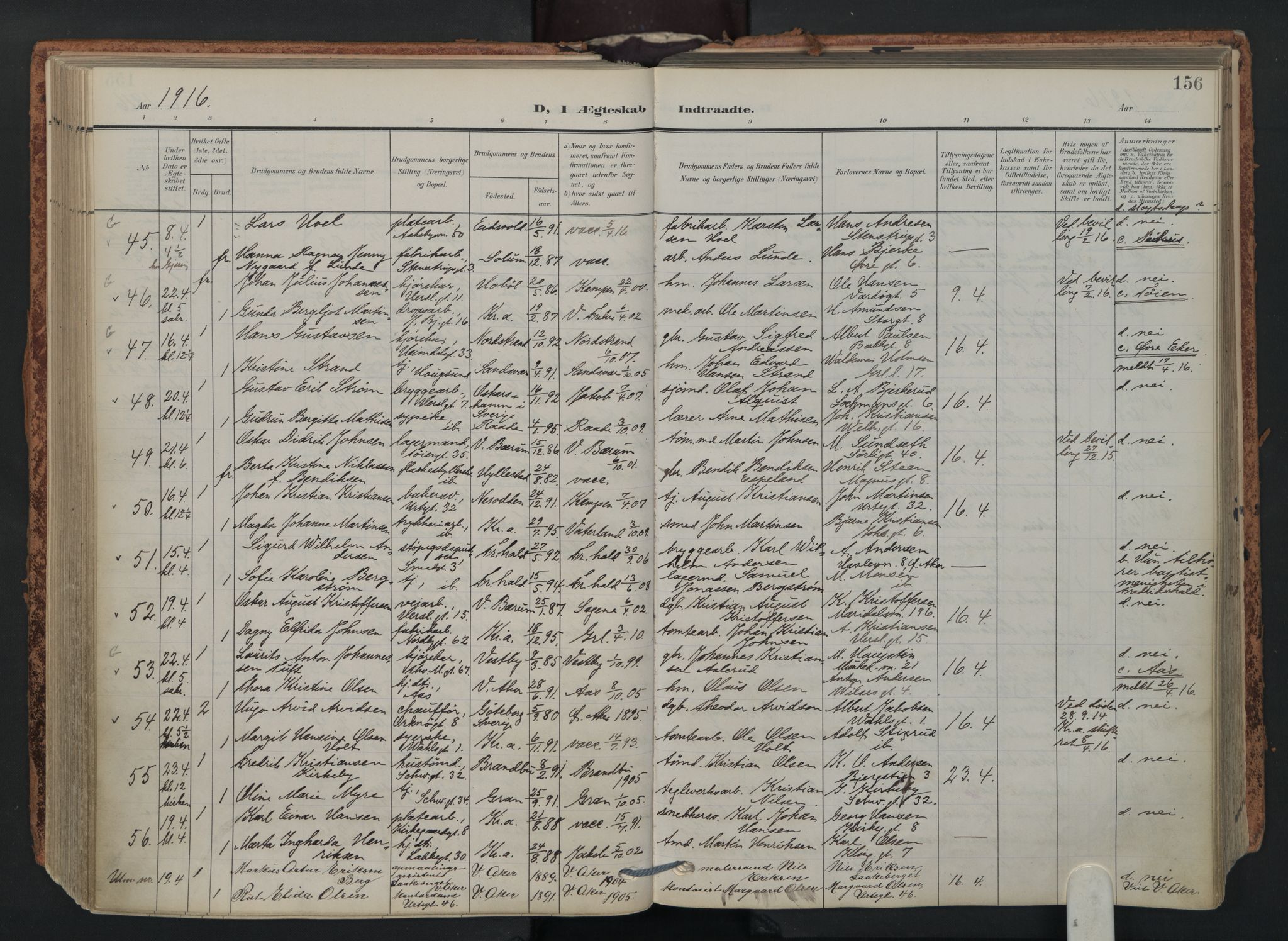 Grønland prestekontor Kirkebøker, SAO/A-10848/F/Fa/L0017: Parish register (official) no. 17, 1906-1934, p. 156
