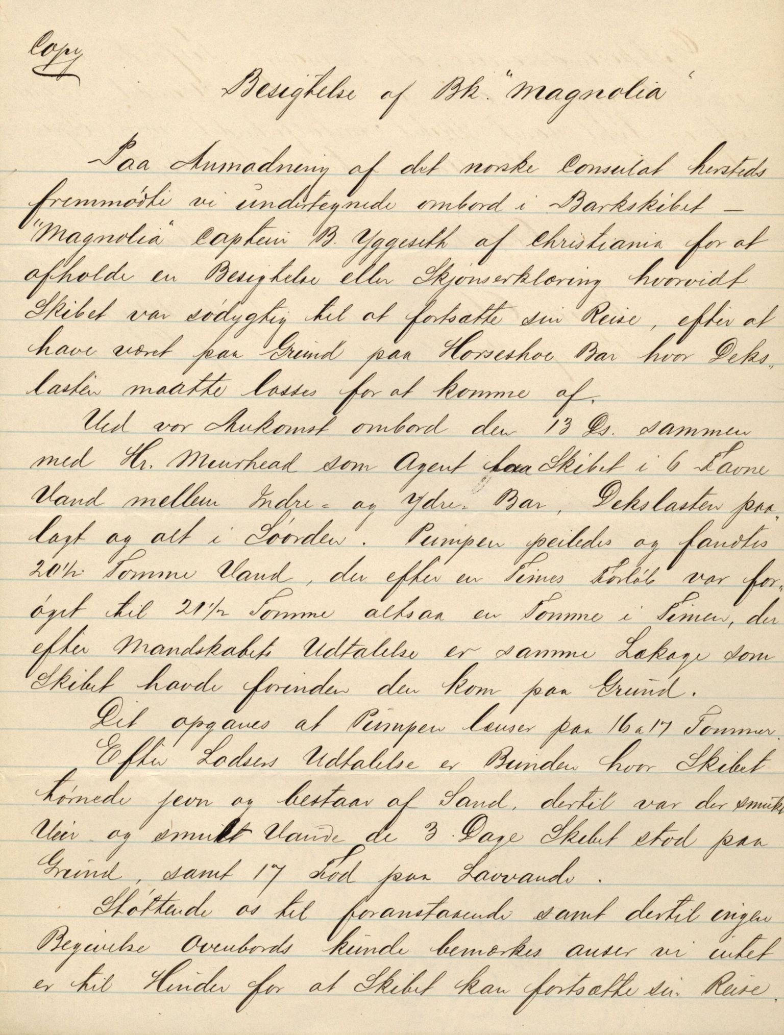 Pa 63 - Østlandske skibsassuranceforening, VEMU/A-1079/G/Ga/L0028/0003: Havaridokumenter / Minerva, Mathilde, Magnolia, Sir John Lawrence, 1892, p. 95