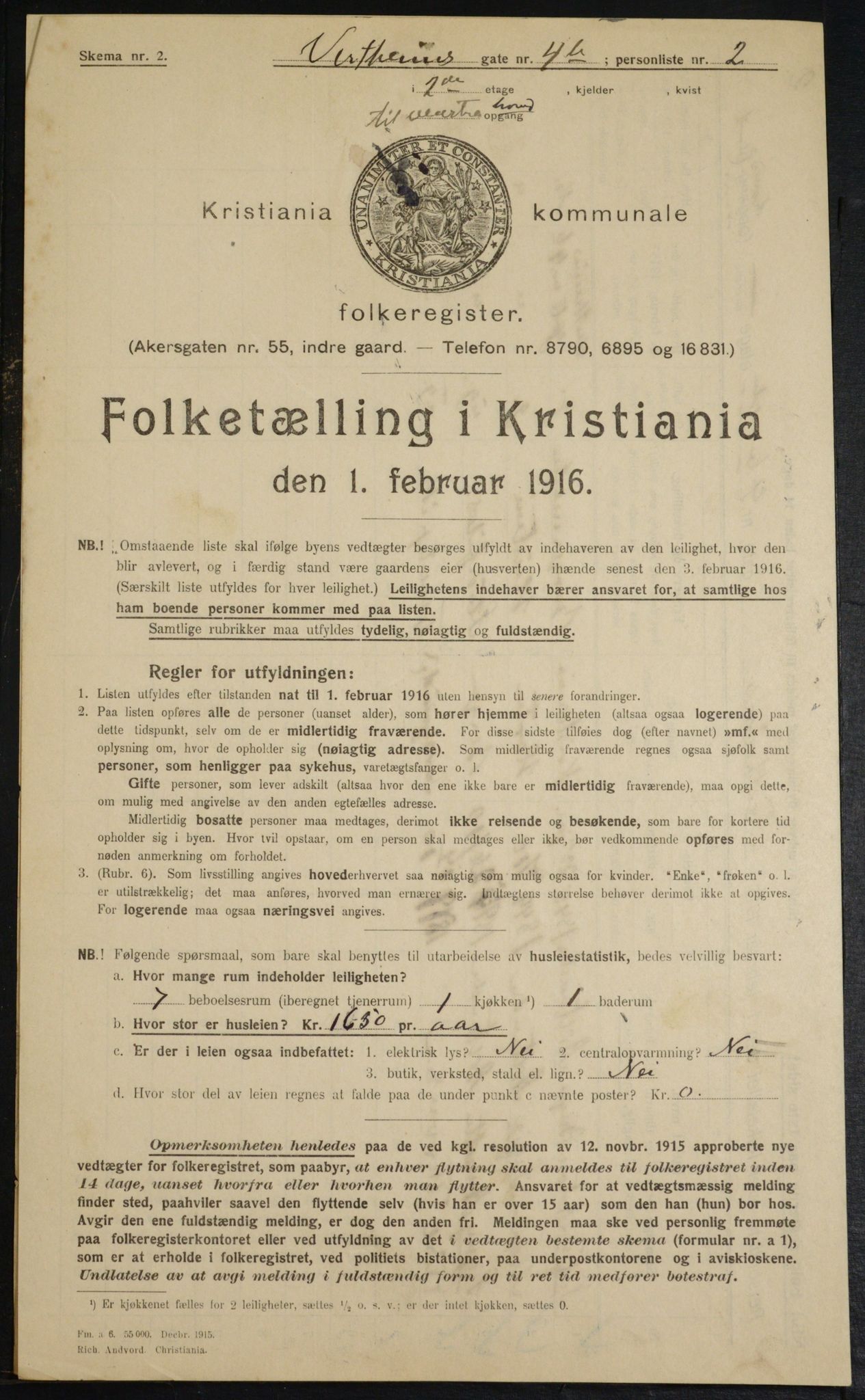 OBA, Municipal Census 1916 for Kristiania, 1916, p. 126204