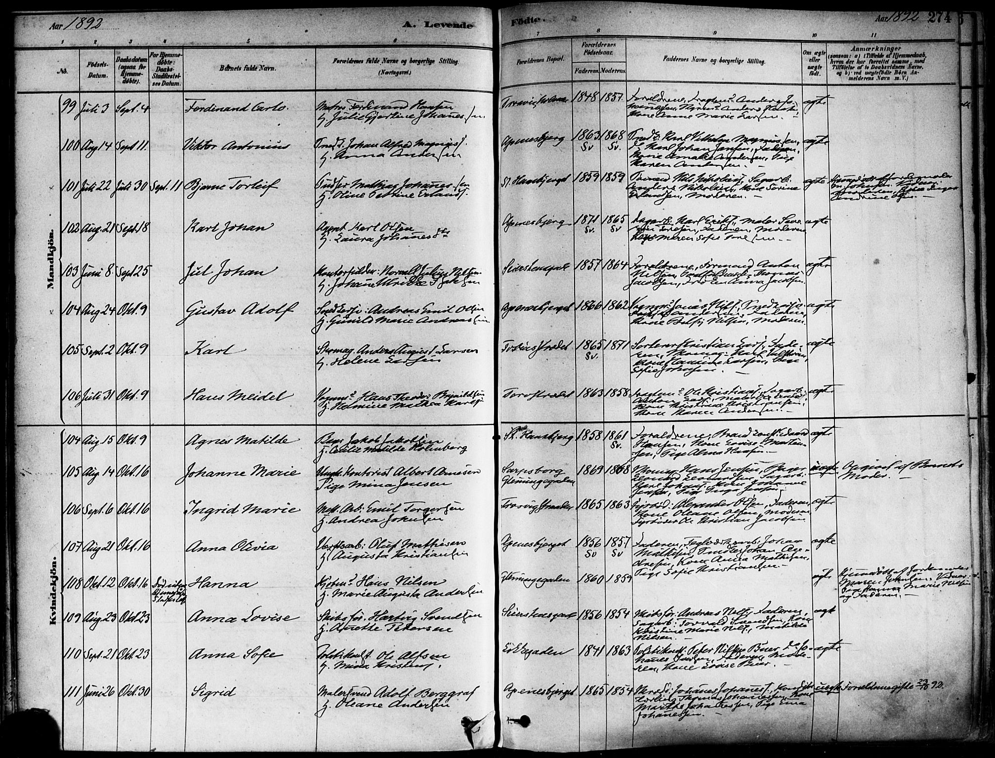 Fredrikstad domkirkes prestekontor Kirkebøker, SAO/A-10906/F/Fa/L0002: Parish register (official) no. 2, 1878-1894, p. 274