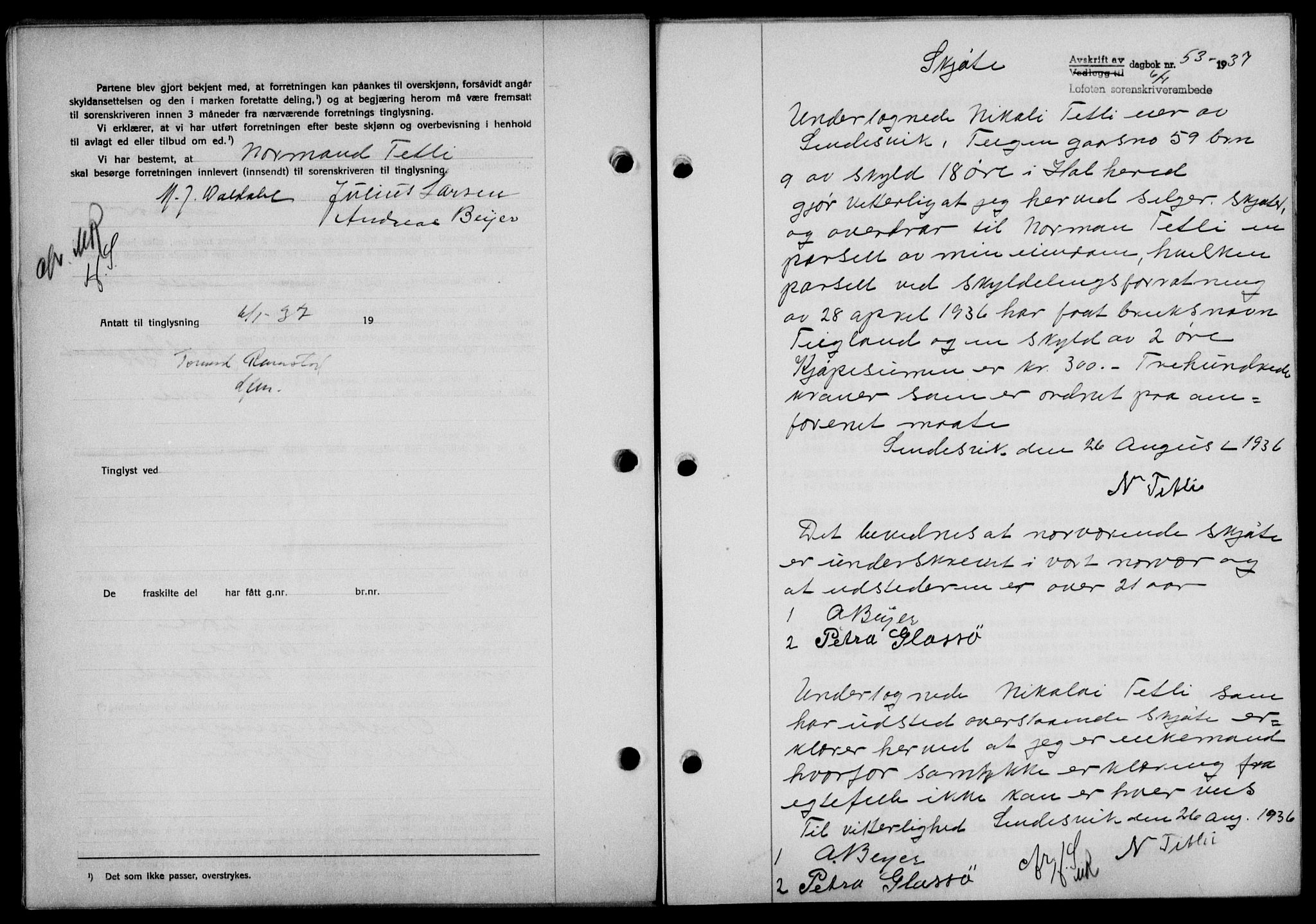 Lofoten sorenskriveri, SAT/A-0017/1/2/2C/L0001a: Mortgage book no. 1a, 1936-1937, Diary no: : 53/1937