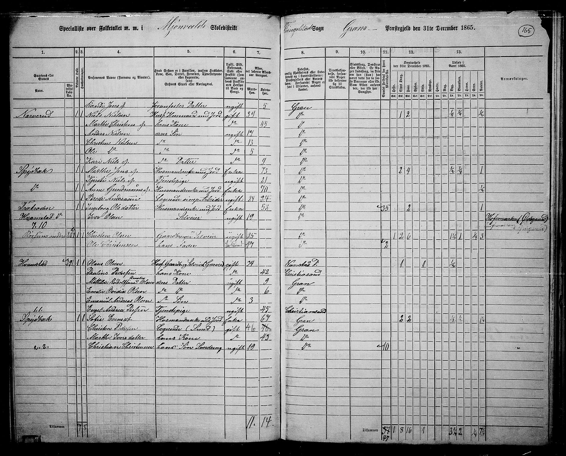 RA, 1865 census for Gran, 1865, p. 143