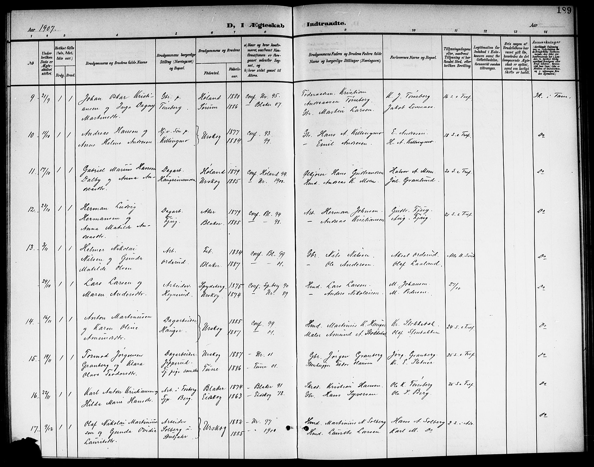Aurskog prestekontor Kirkebøker, SAO/A-10304a/G/Ga/L0004: Parish register (copy) no. I 4, 1901-1921, p. 189
