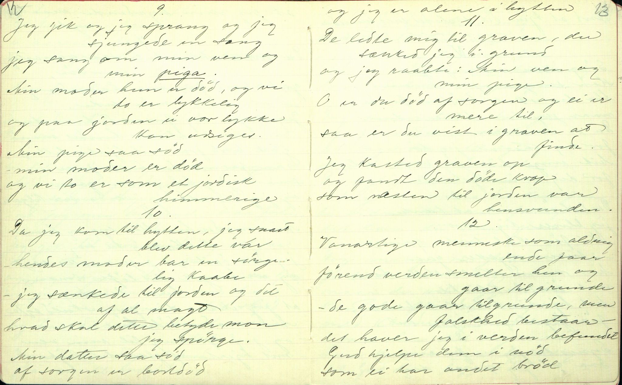 Rikard Berge, TEMU/TGM-A-1003/F/L0001/0022: 001-030 Innholdslister / 18. Plebei-visur (Laagfolkeleg poesi, skilingsdikt), 1902, p. 12-13