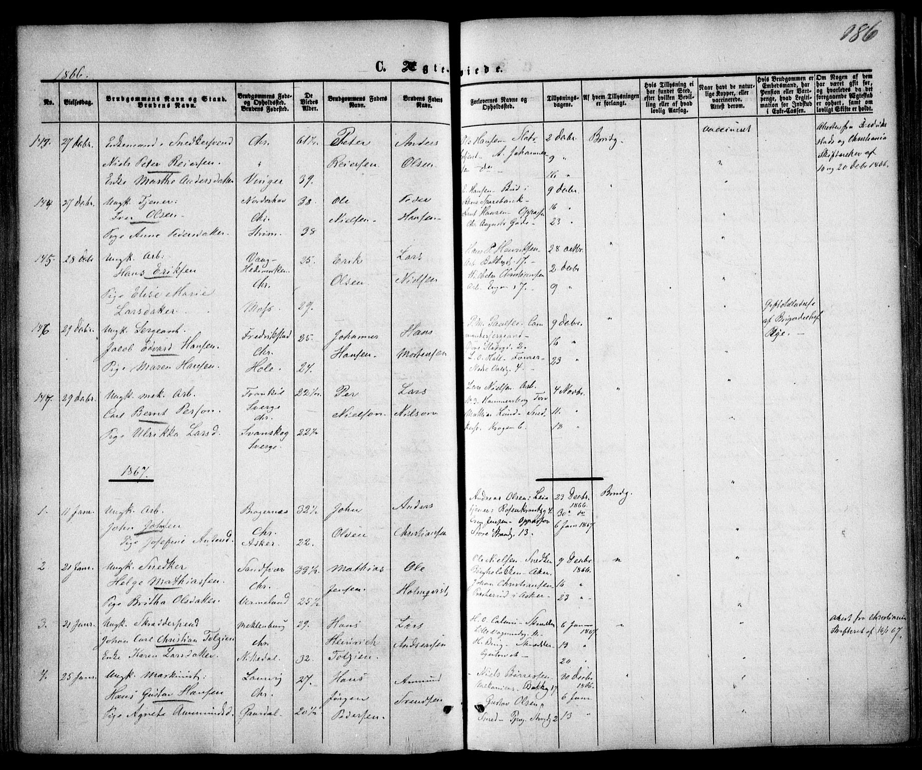 Trefoldighet prestekontor Kirkebøker, SAO/A-10882/F/Fc/L0001: Parish register (official) no. III 1, 1858-1874, p. 186