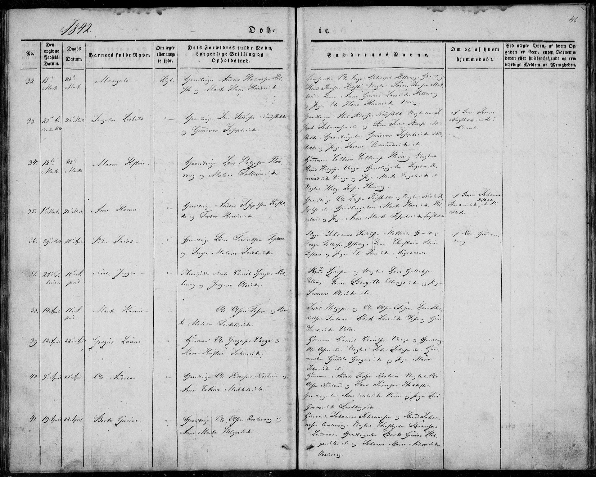 Avaldsnes sokneprestkontor, SAST/A -101851/H/Ha/Haa/L0006: Parish register (official) no. A 6, 1839-1847, p. 46