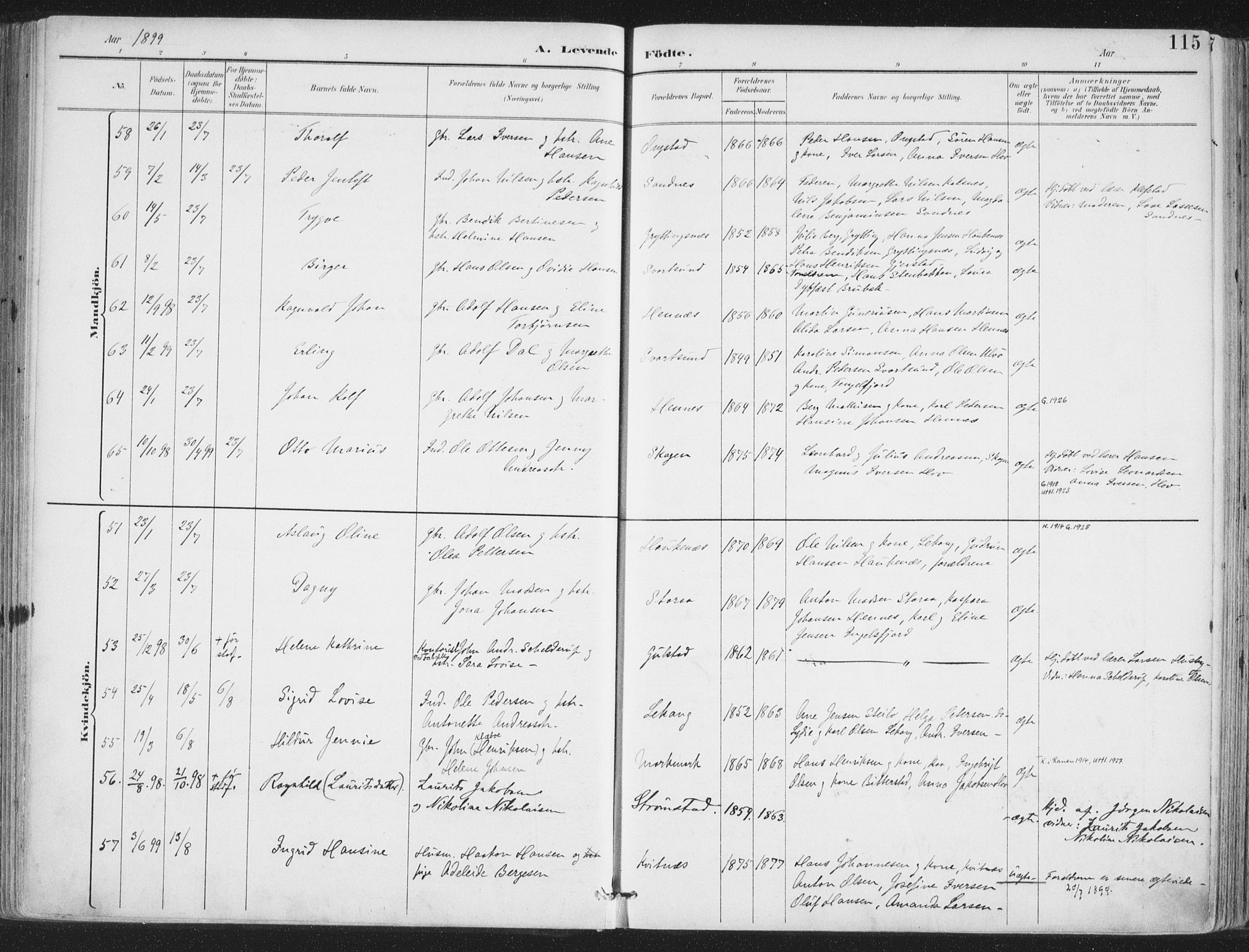 Ministerialprotokoller, klokkerbøker og fødselsregistre - Nordland, AV/SAT-A-1459/888/L1246: Parish register (official) no. 888A12, 1891-1903, p. 115