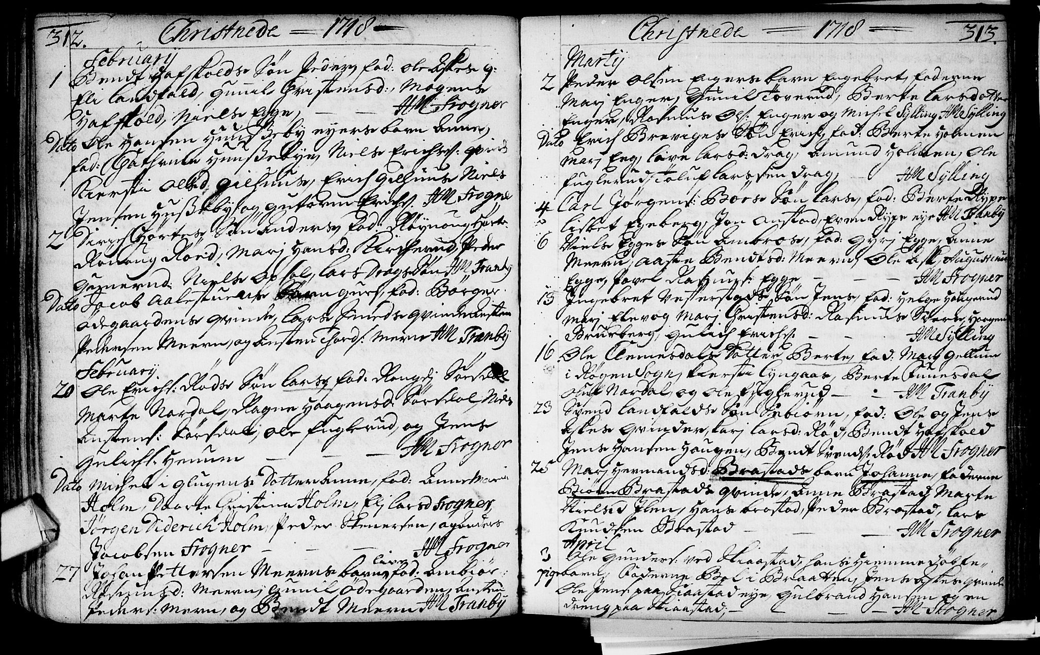 Lier kirkebøker, AV/SAKO-A-230/F/Fa/L0002: Parish register (official) no. I 2, 1701-1726, p. 312-313