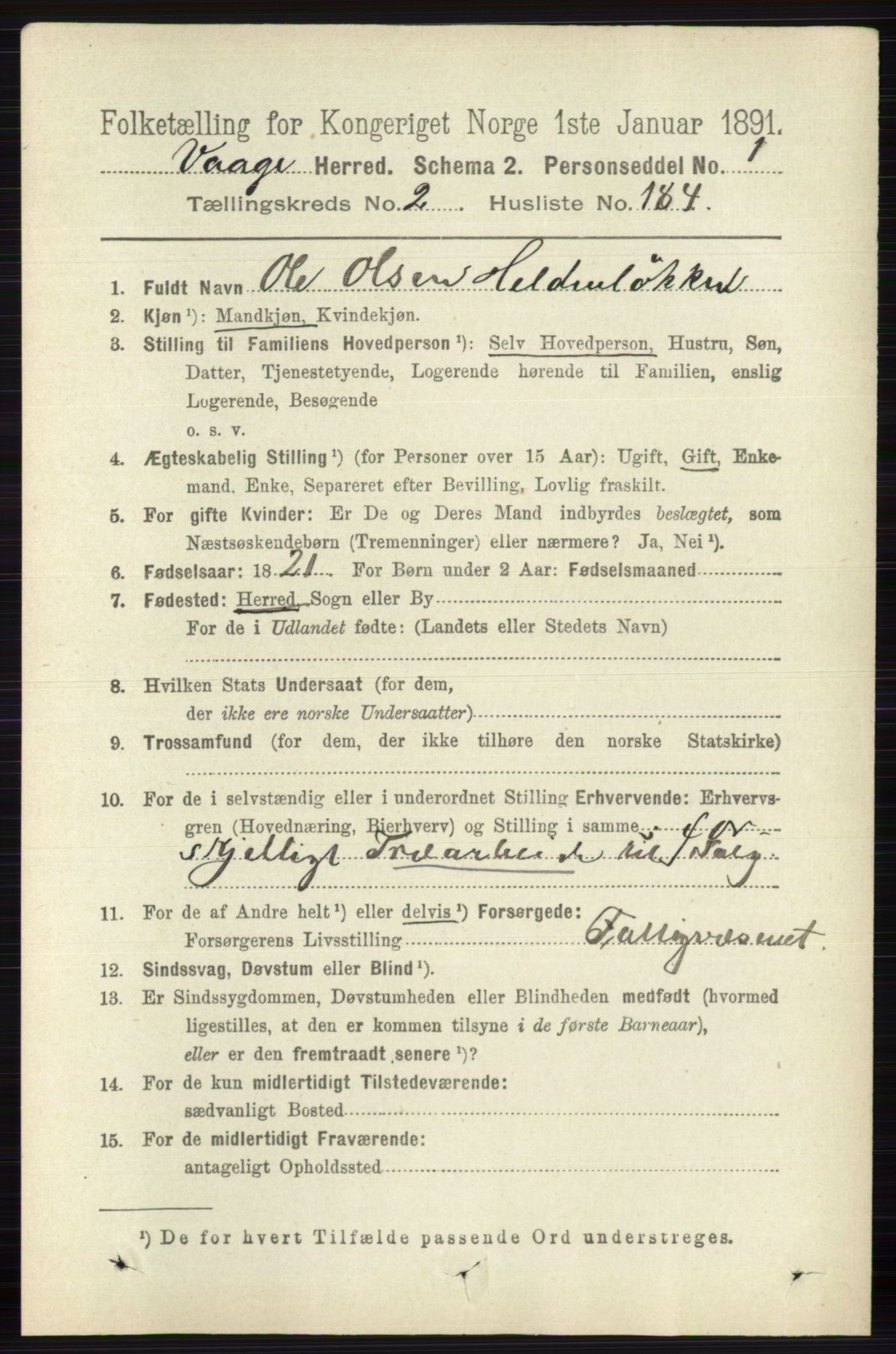 RA, 1891 census for 0515 Vågå, 1891, p. 2226