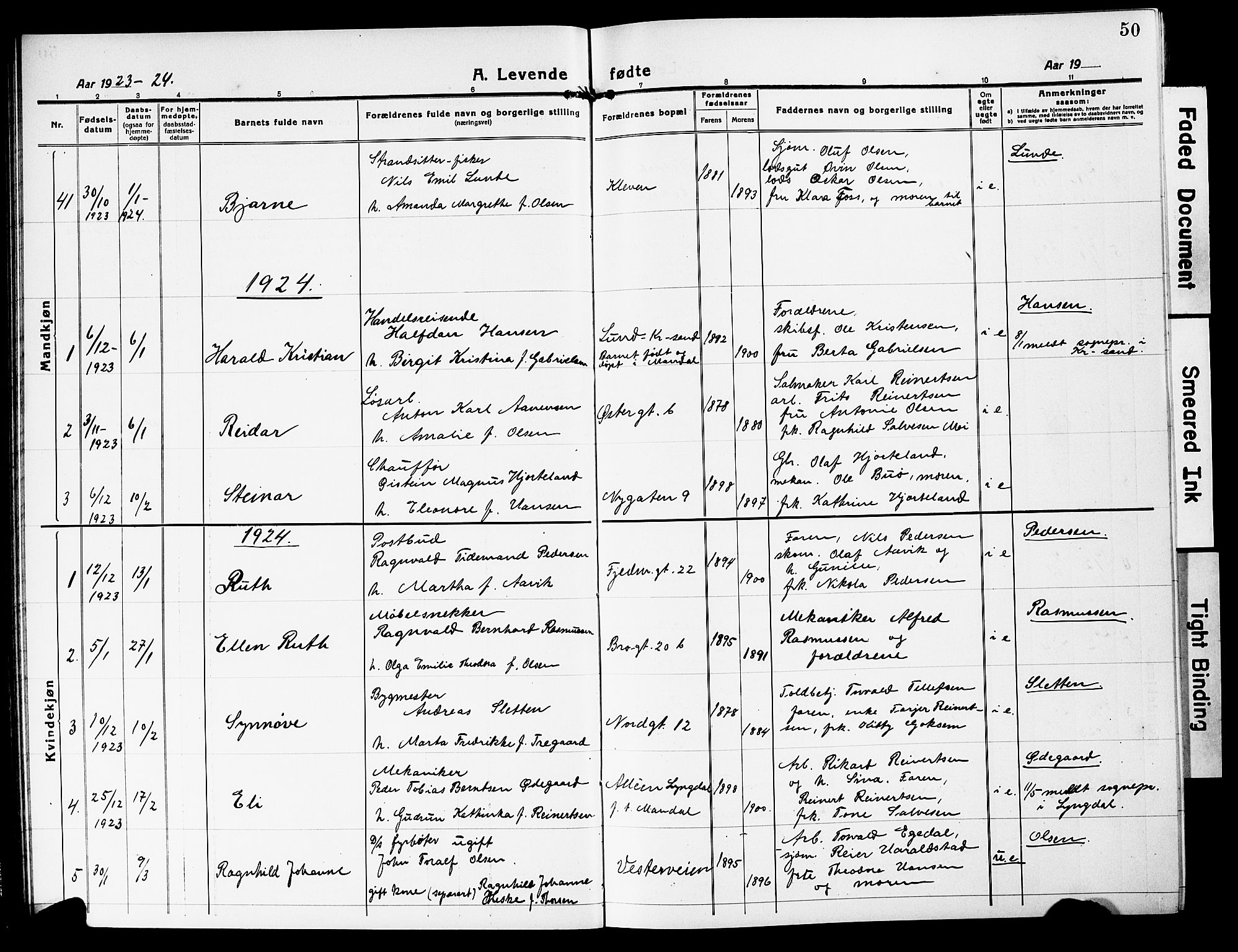 Mandal sokneprestkontor, SAK/1111-0030/F/Fb/Fbc/L0001: Parish register (copy) no. B 1, 1918-1931, p. 50