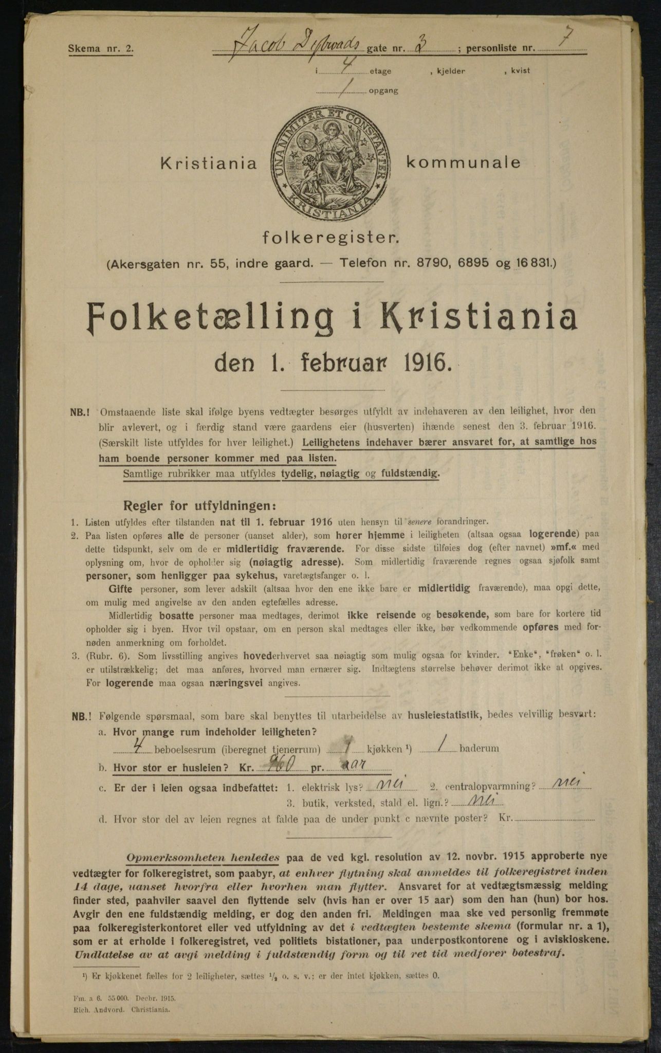 OBA, Municipal Census 1916 for Kristiania, 1916, p. 17560