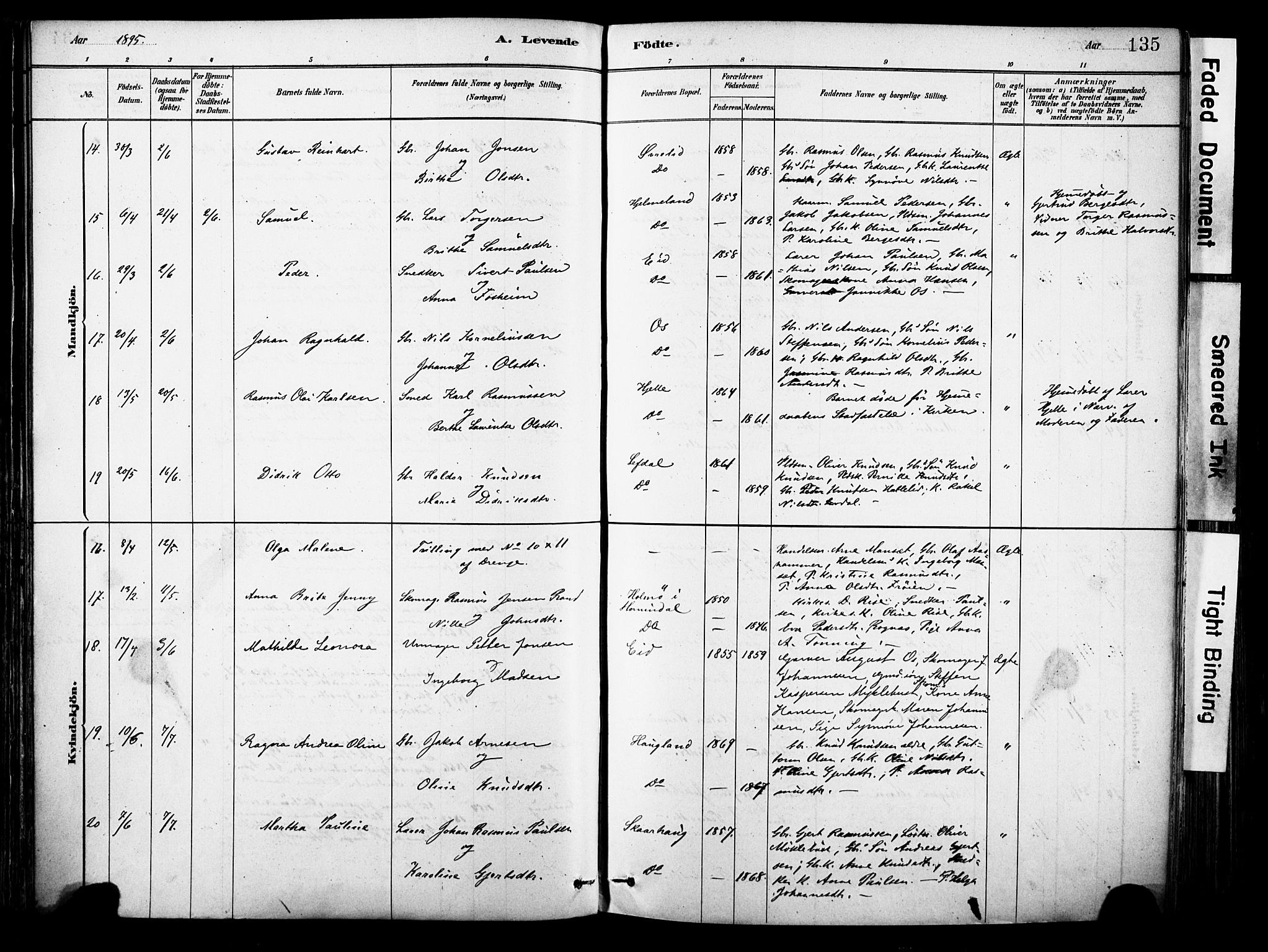 Eid sokneprestembete, AV/SAB-A-82301/H/Haa/Haab/L0001: Parish register (official) no. B 1, 1879-1906, p. 135