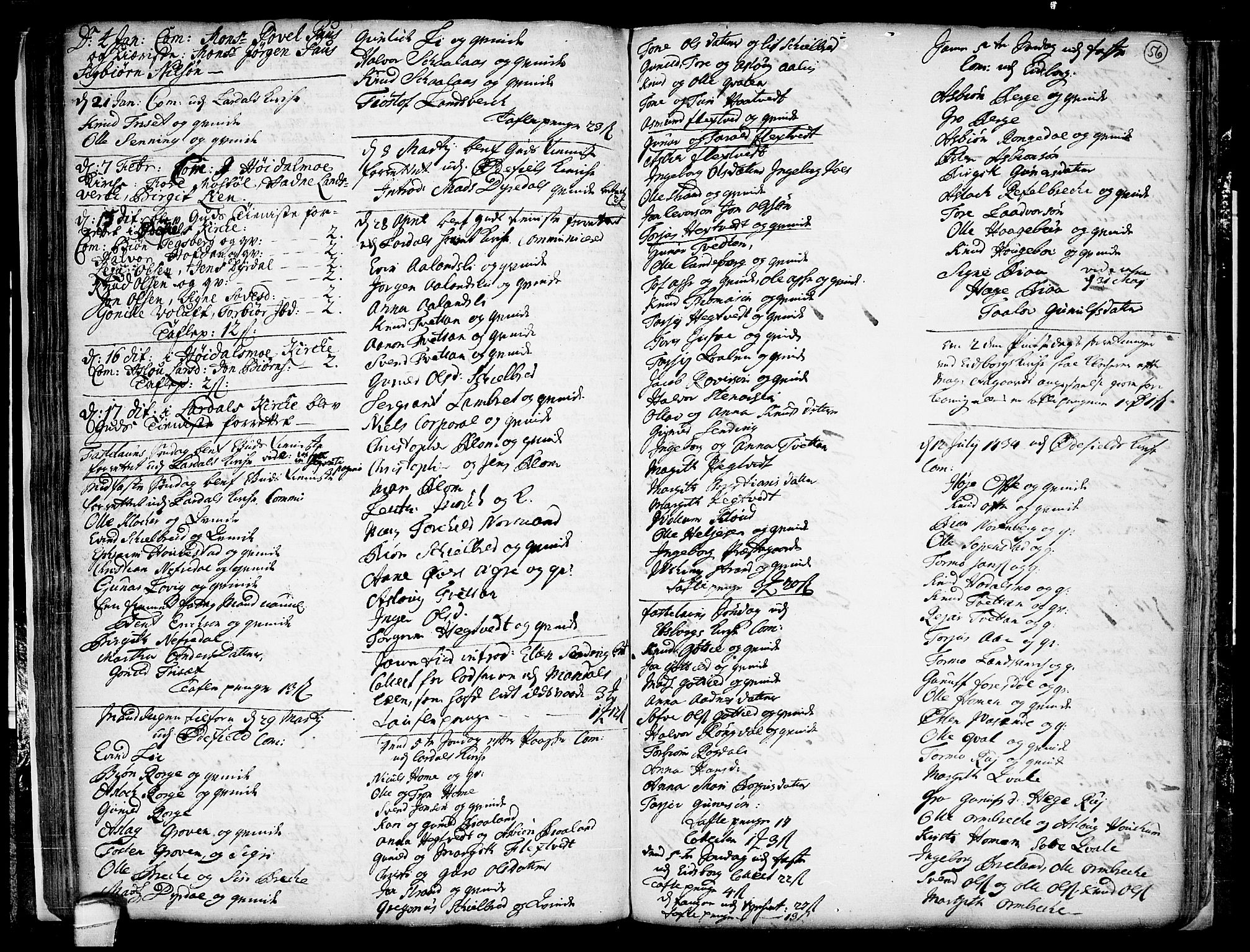 Lårdal kirkebøker, SAKO/A-284/F/Fa/L0001: Parish register (official) no. I 1, 1721-1734, p. 56