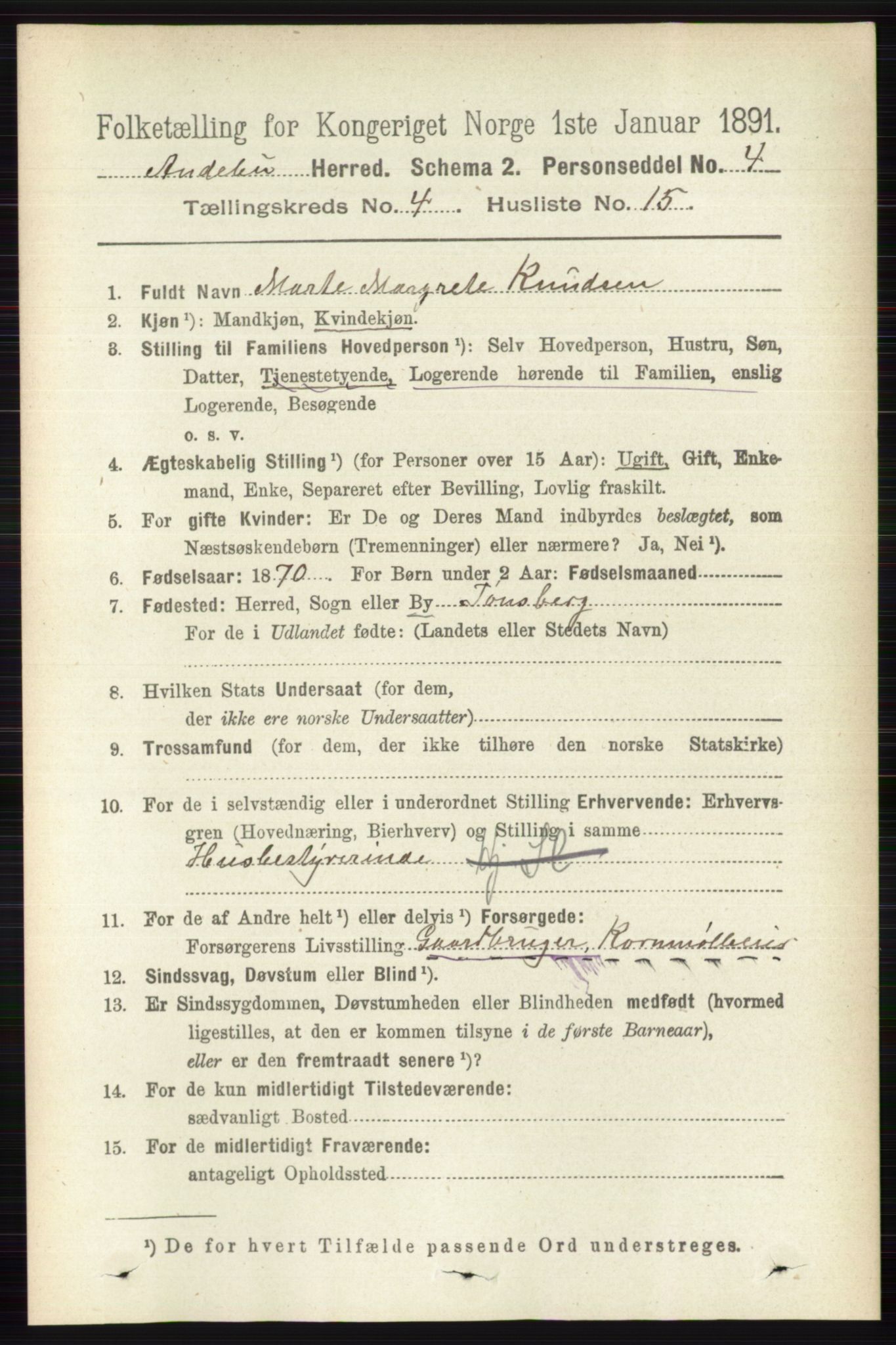 RA, 1891 census for 0719 Andebu, 1891, p. 2126