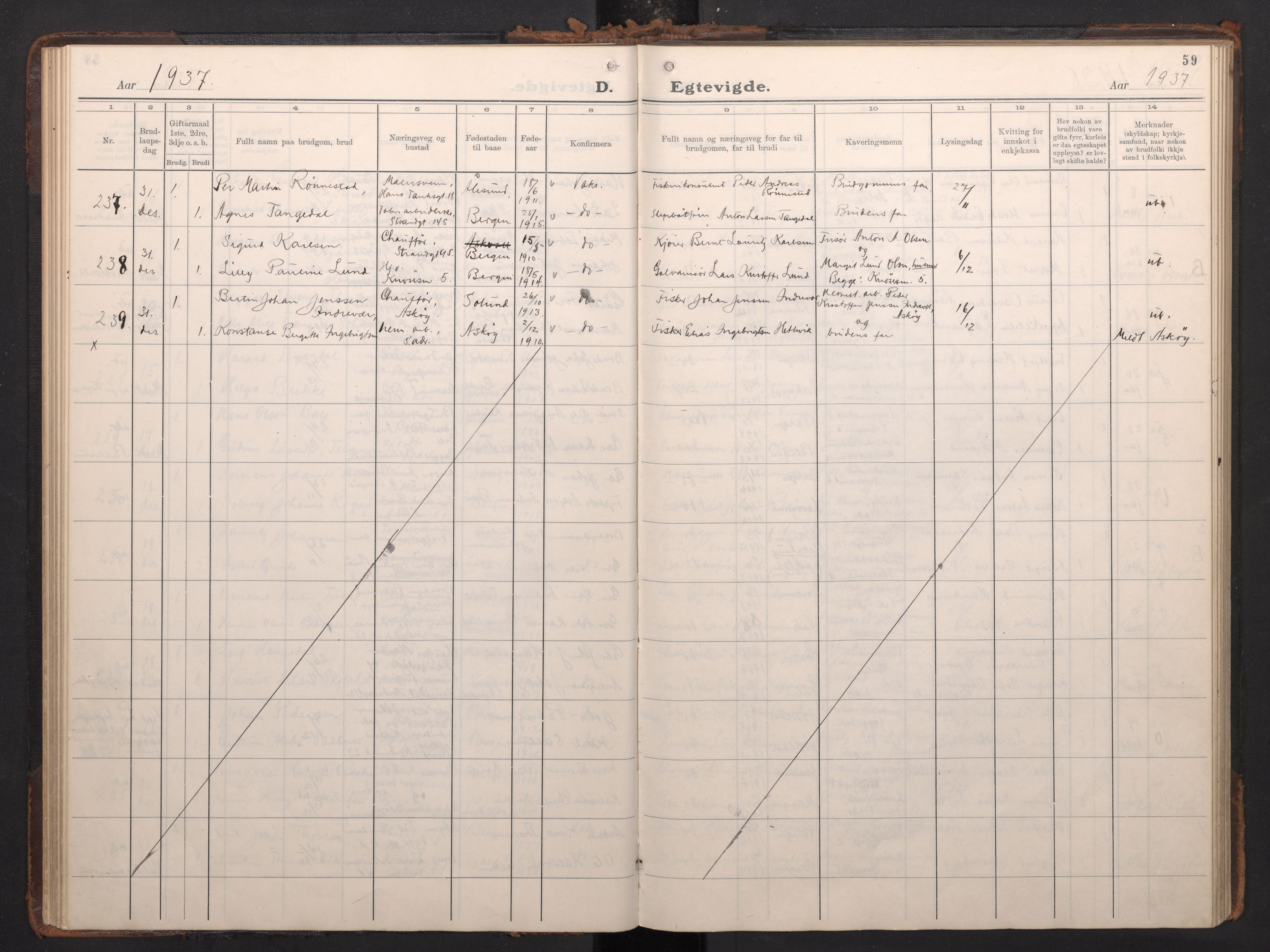 Nykirken Sokneprestembete, AV/SAB-A-77101/H/Haa/L0039: Parish register (official) no. D 9, 1935-1946, p. 58b-59a