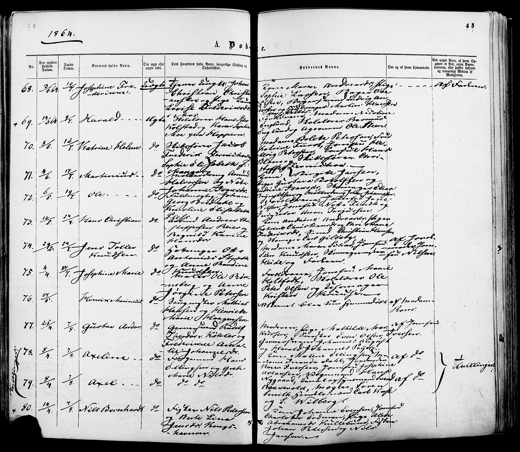 Moss prestekontor Kirkebøker, AV/SAO-A-2003/F/Fa/L0009: Parish register (official) no. I 9, 1861-1869, p. 45
