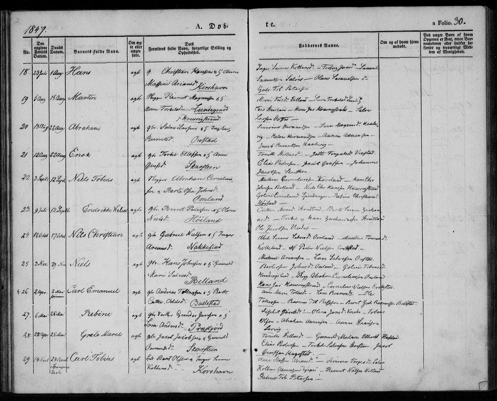 Lyngdal sokneprestkontor, SAK/1111-0029/F/Fa/Faa/L0001: Parish register (official) no. A 1, 1837-1857, p. 30