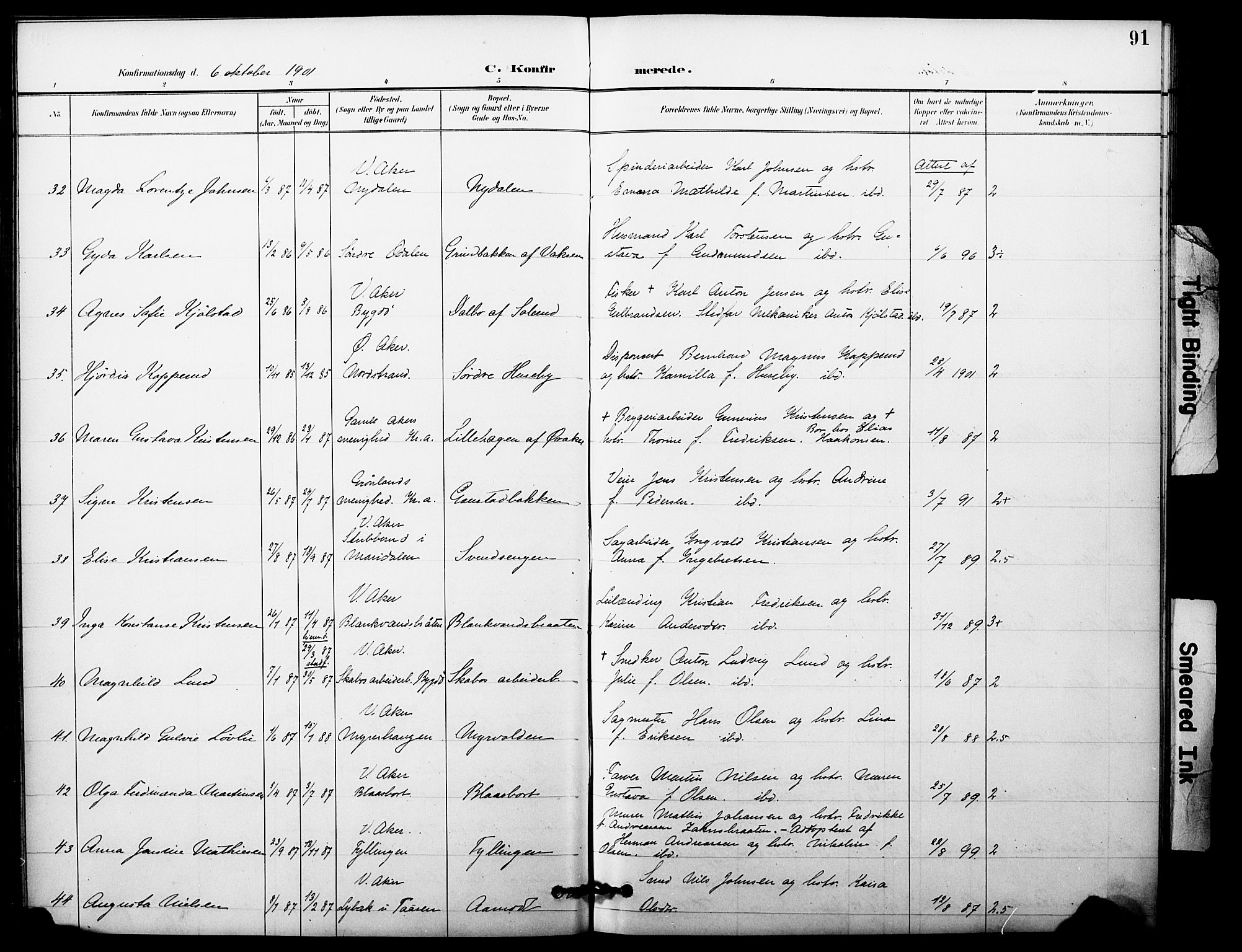 Vestre Aker prestekontor Kirkebøker, SAO/A-10025/F/Fa/L0012: Parish register (official) no. 12, 1894-1909, p. 91