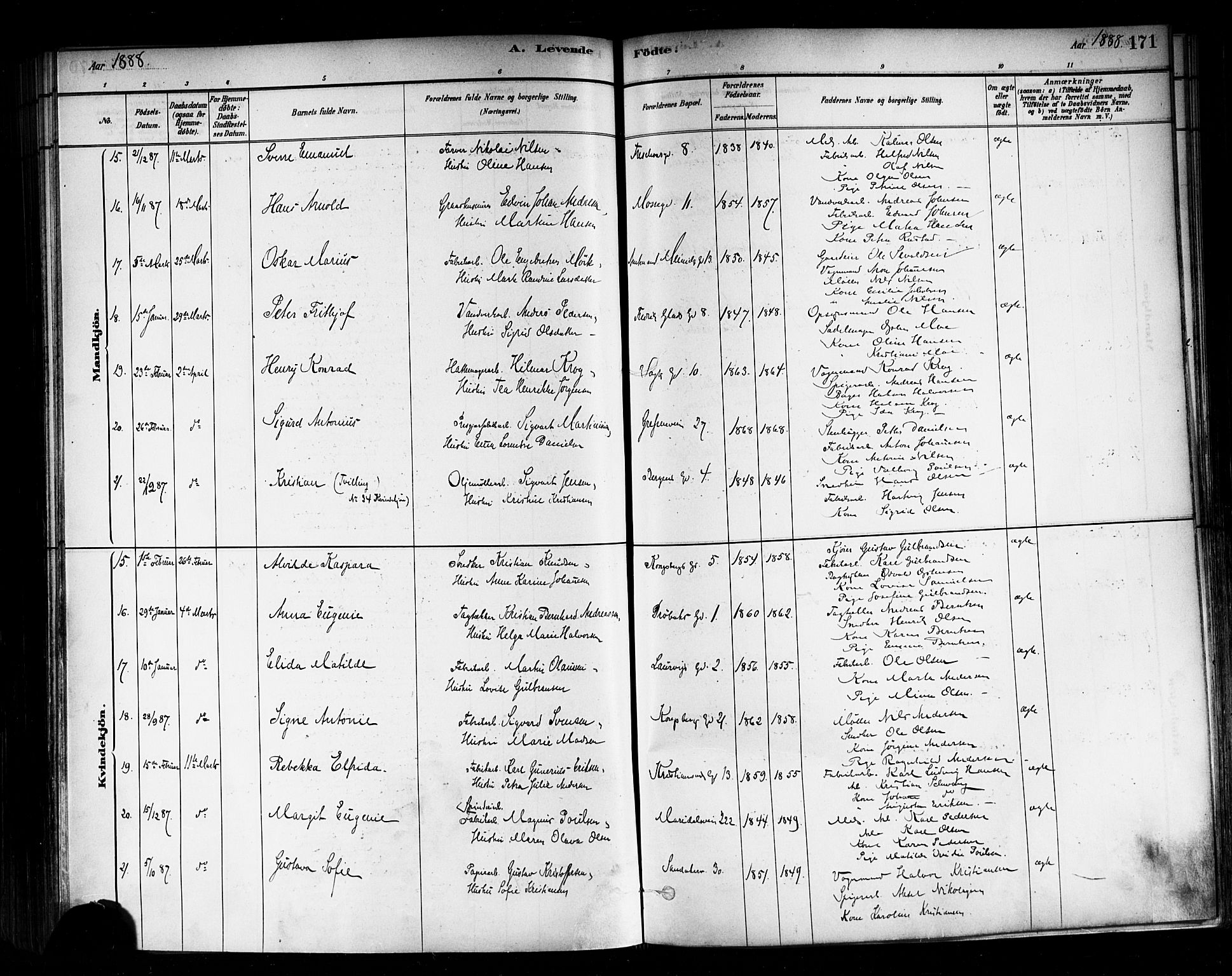 Sagene prestekontor Kirkebøker, AV/SAO-A-10796/F/L0001: Parish register (official) no. 1, 1880-1893, p. 171