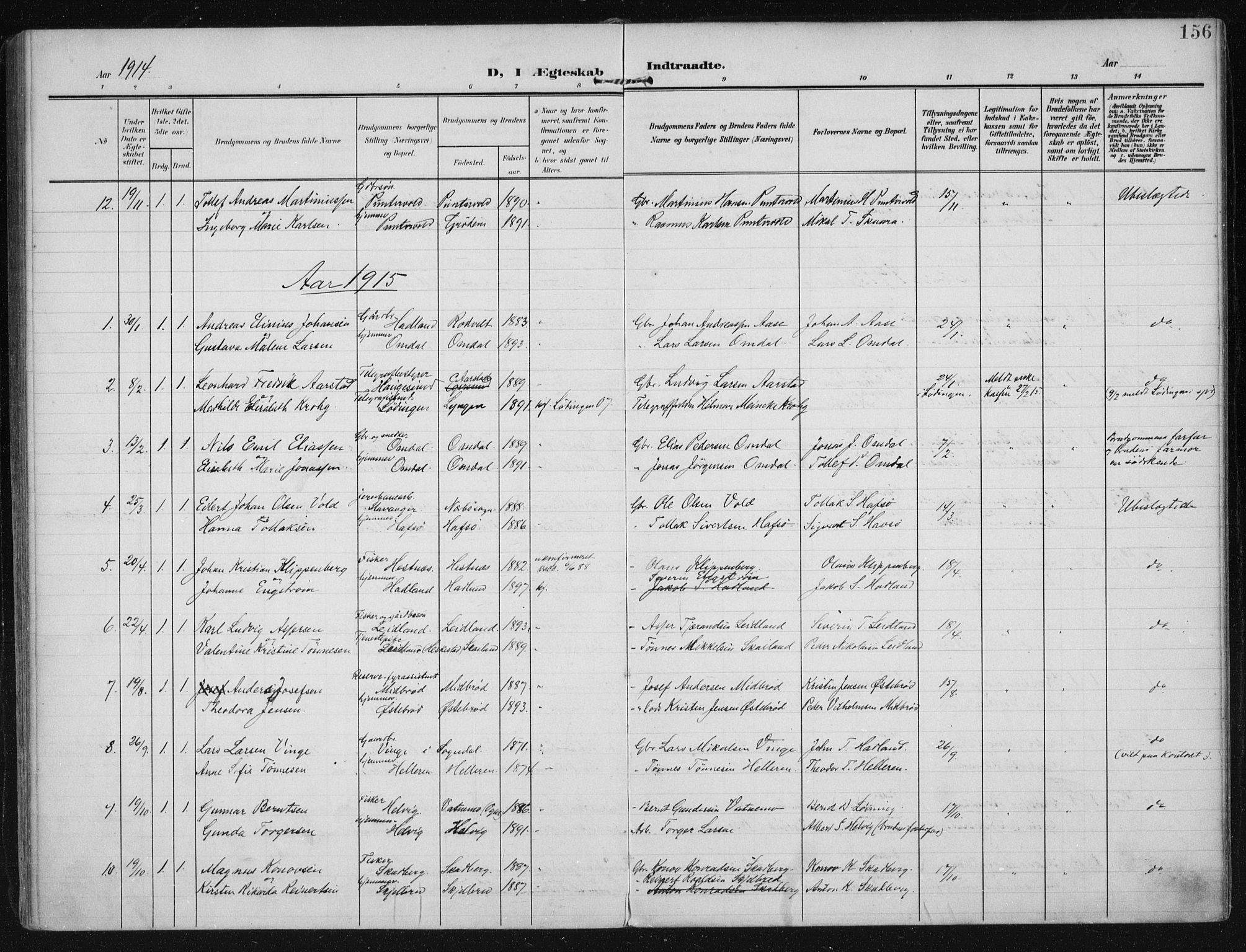 Eigersund sokneprestkontor, SAST/A-101807/S08/L0021: Parish register (official) no. A 20, 1906-1928, p. 156