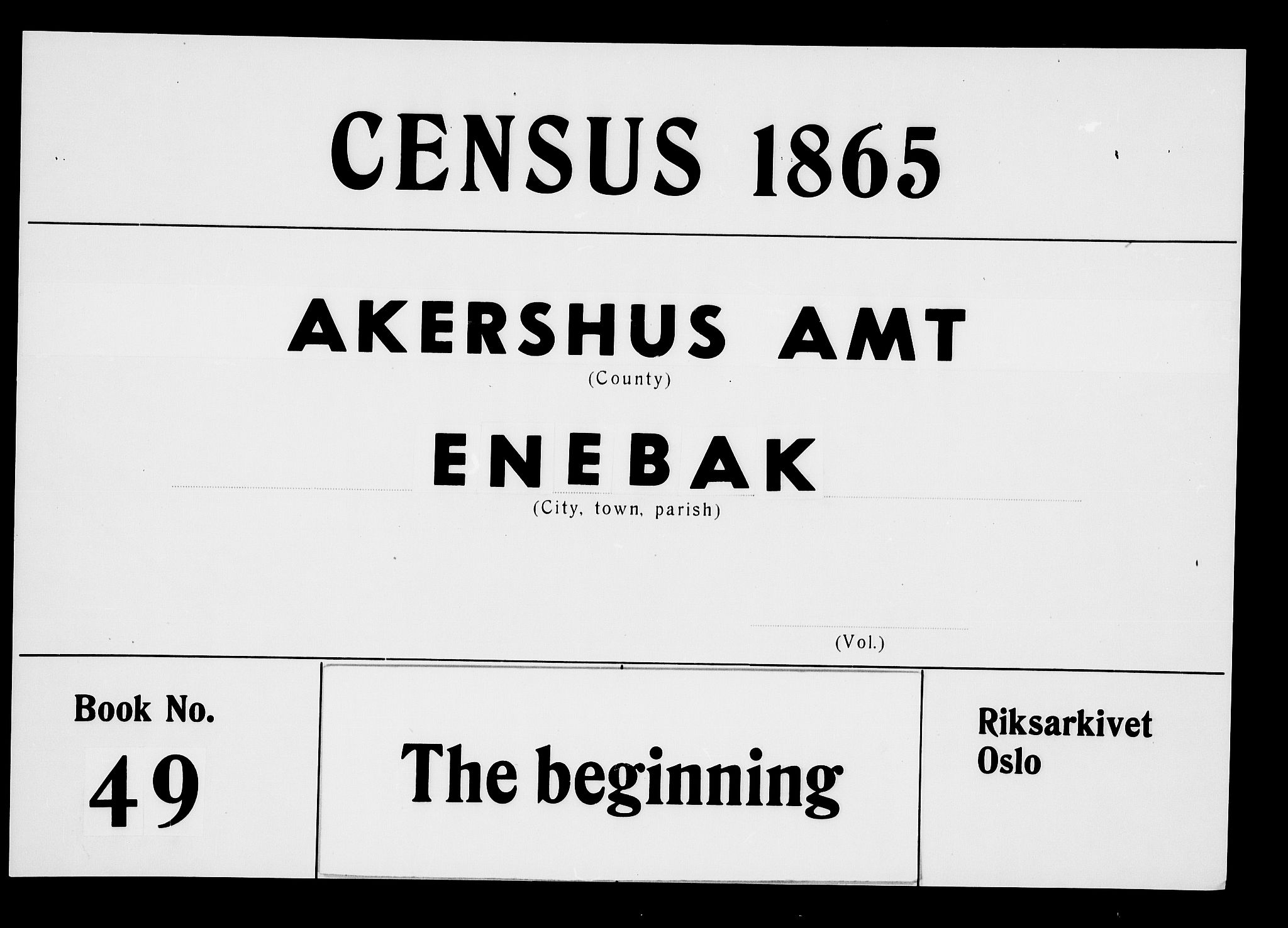 RA, 1865 census for Enebakk, 1865, p. 1