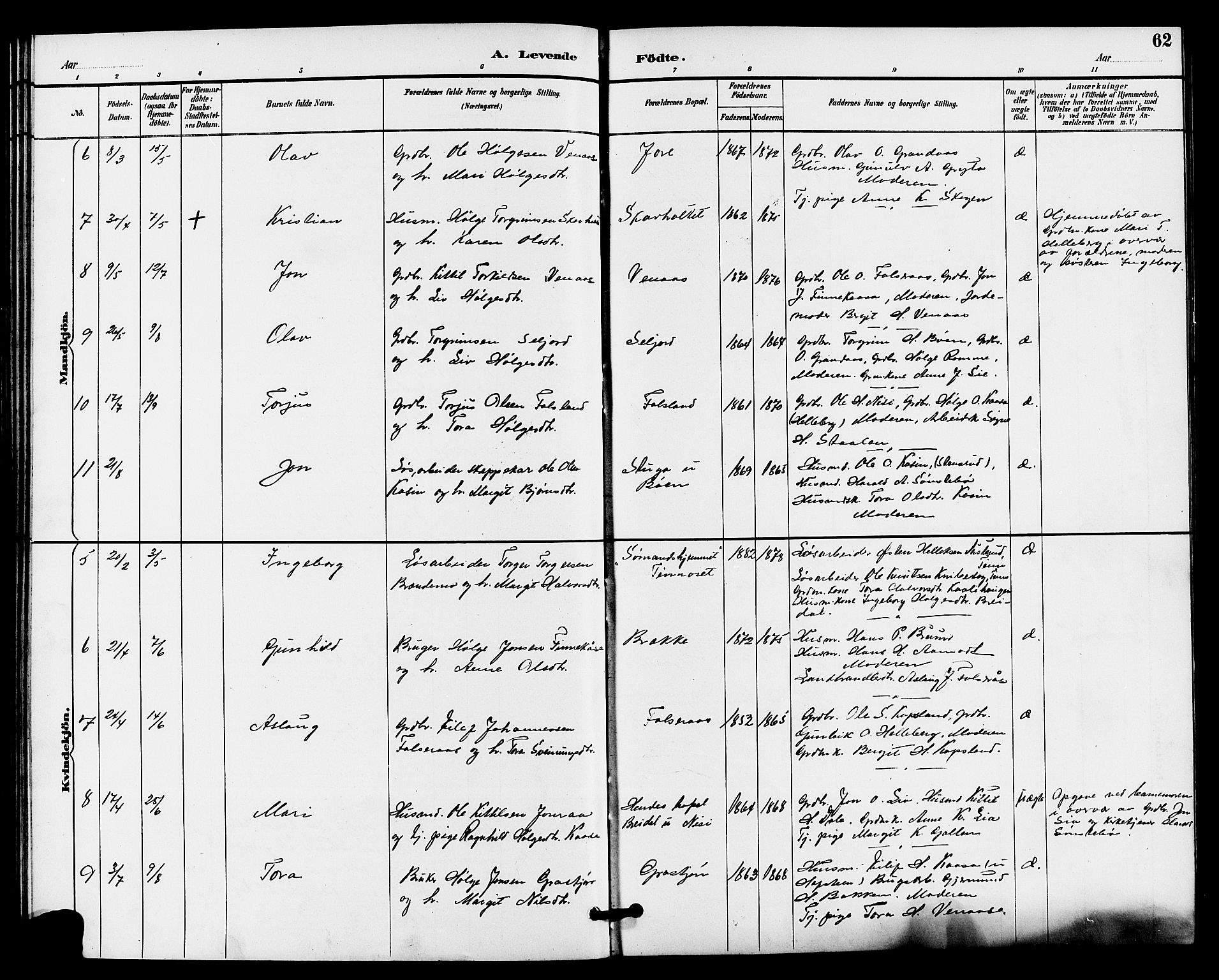 Gransherad kirkebøker, SAKO/A-267/G/Ga/L0003: Parish register (copy) no. I 3, 1887-1915, p. 62