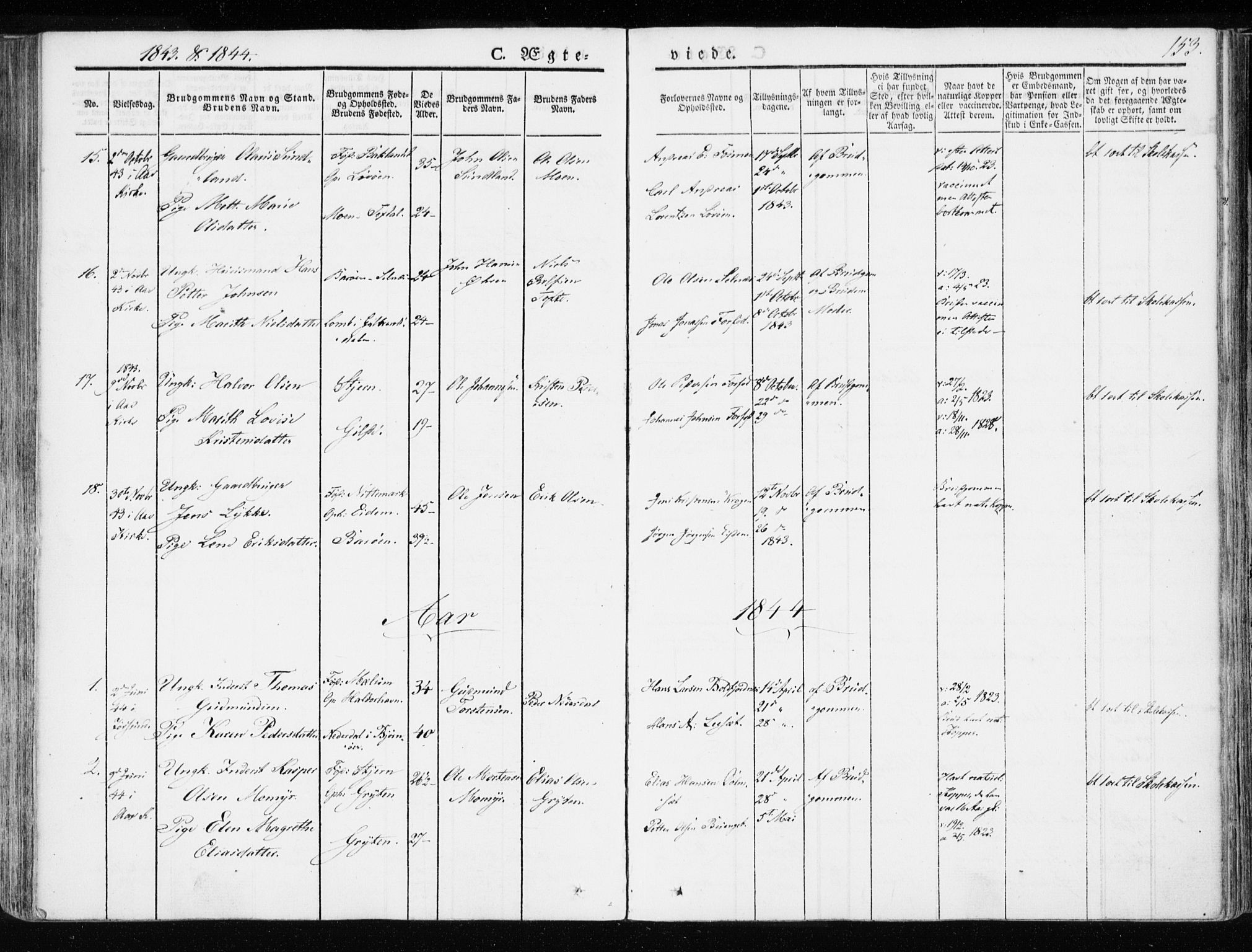 Ministerialprotokoller, klokkerbøker og fødselsregistre - Sør-Trøndelag, AV/SAT-A-1456/655/L0676: Parish register (official) no. 655A05, 1830-1847, p. 153