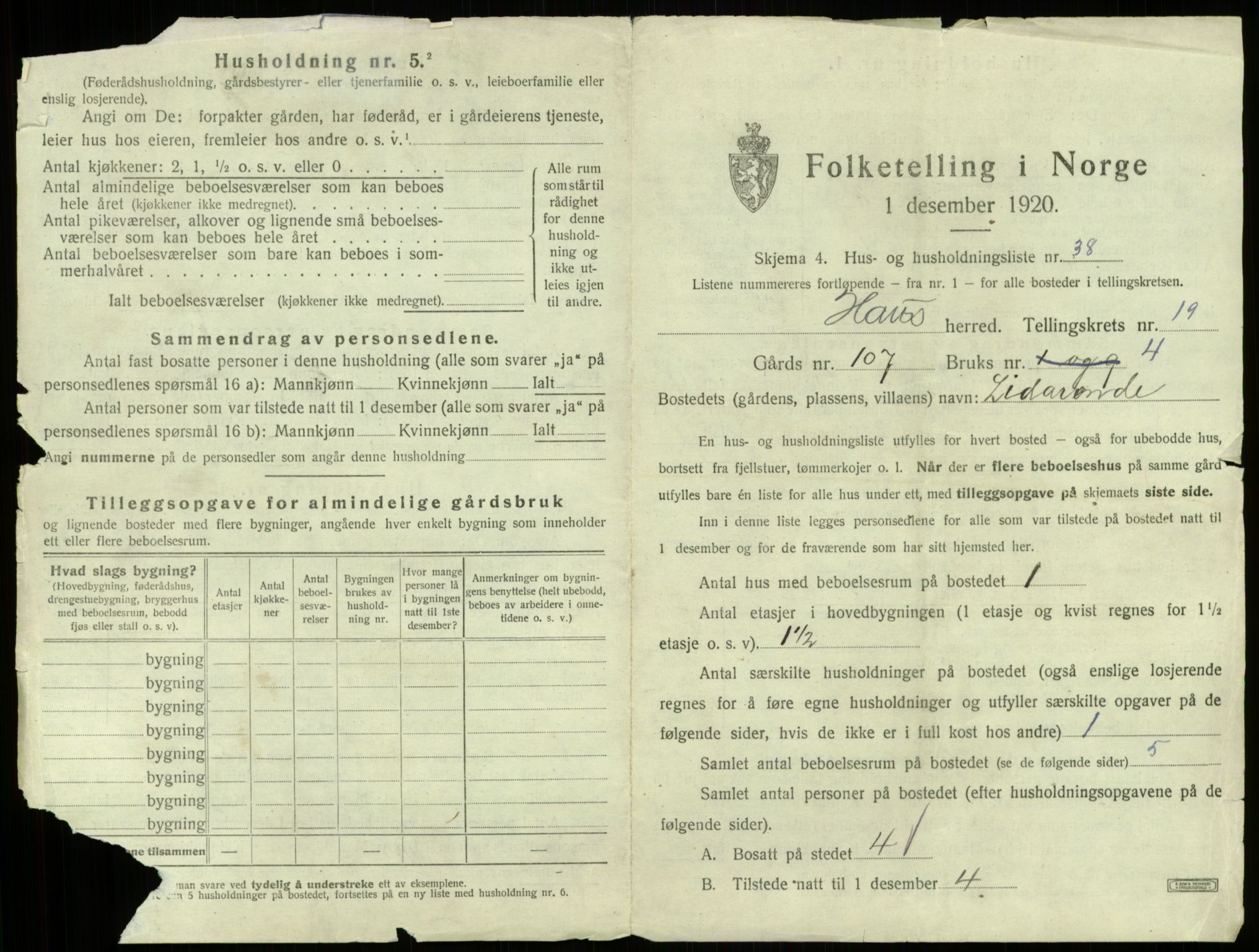 SAB, 1920 census for Haus, 1920, p. 1691