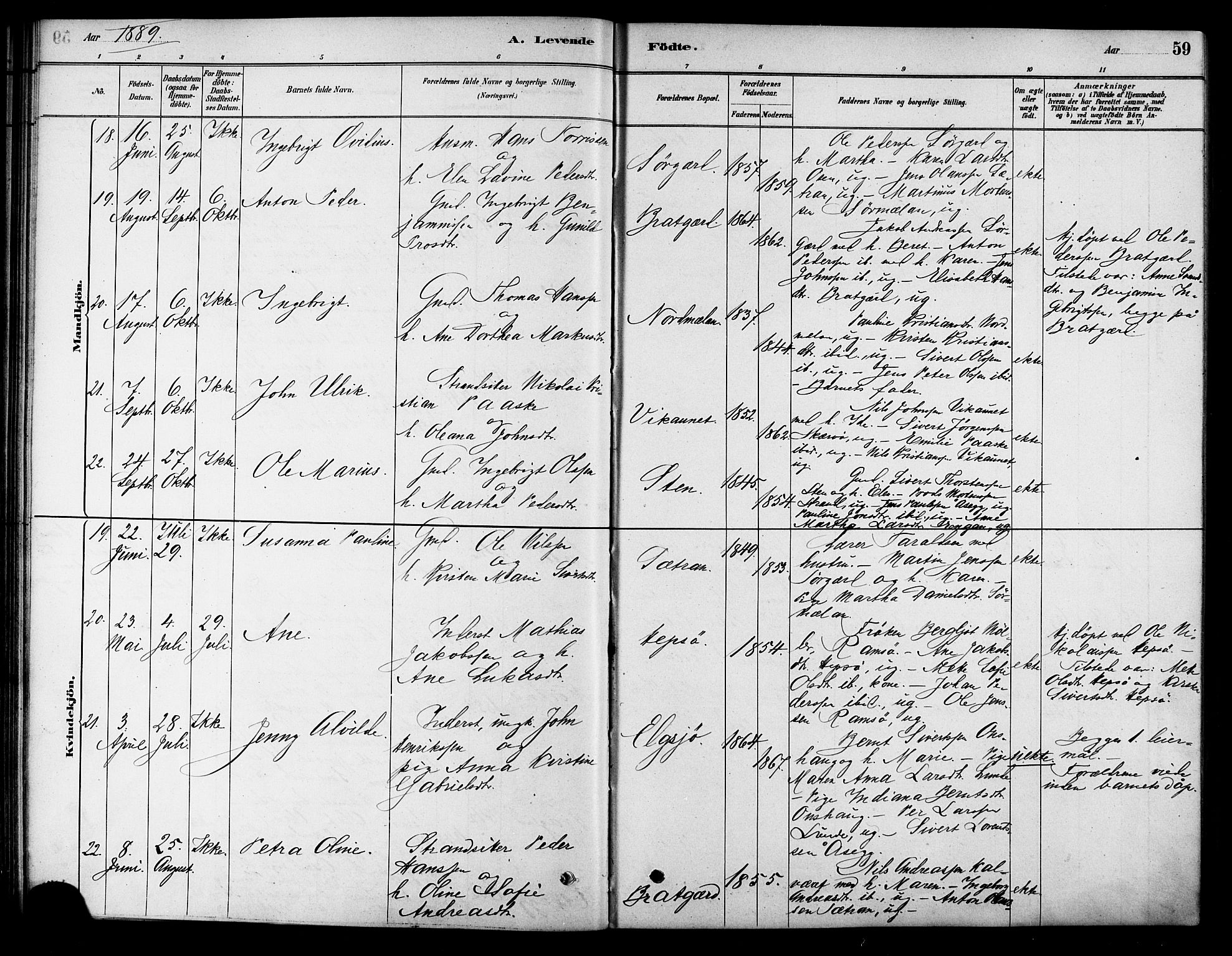 Ministerialprotokoller, klokkerbøker og fødselsregistre - Sør-Trøndelag, SAT/A-1456/658/L0722: Parish register (official) no. 658A01, 1879-1896, p. 59