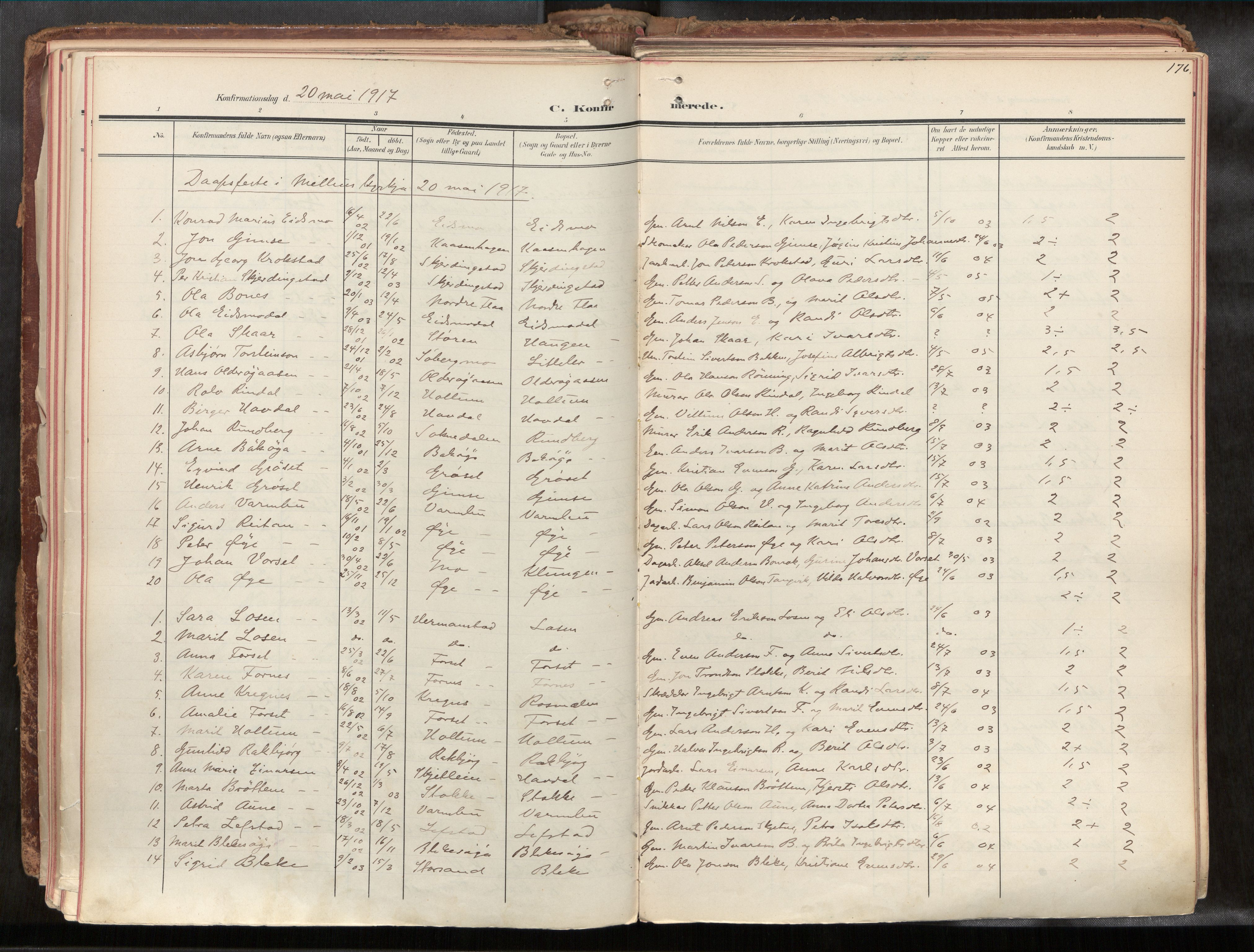 Ministerialprotokoller, klokkerbøker og fødselsregistre - Sør-Trøndelag, SAT/A-1456/691/L1085b: Parish register (official) no. 691A18, 1908-1930, p. 176