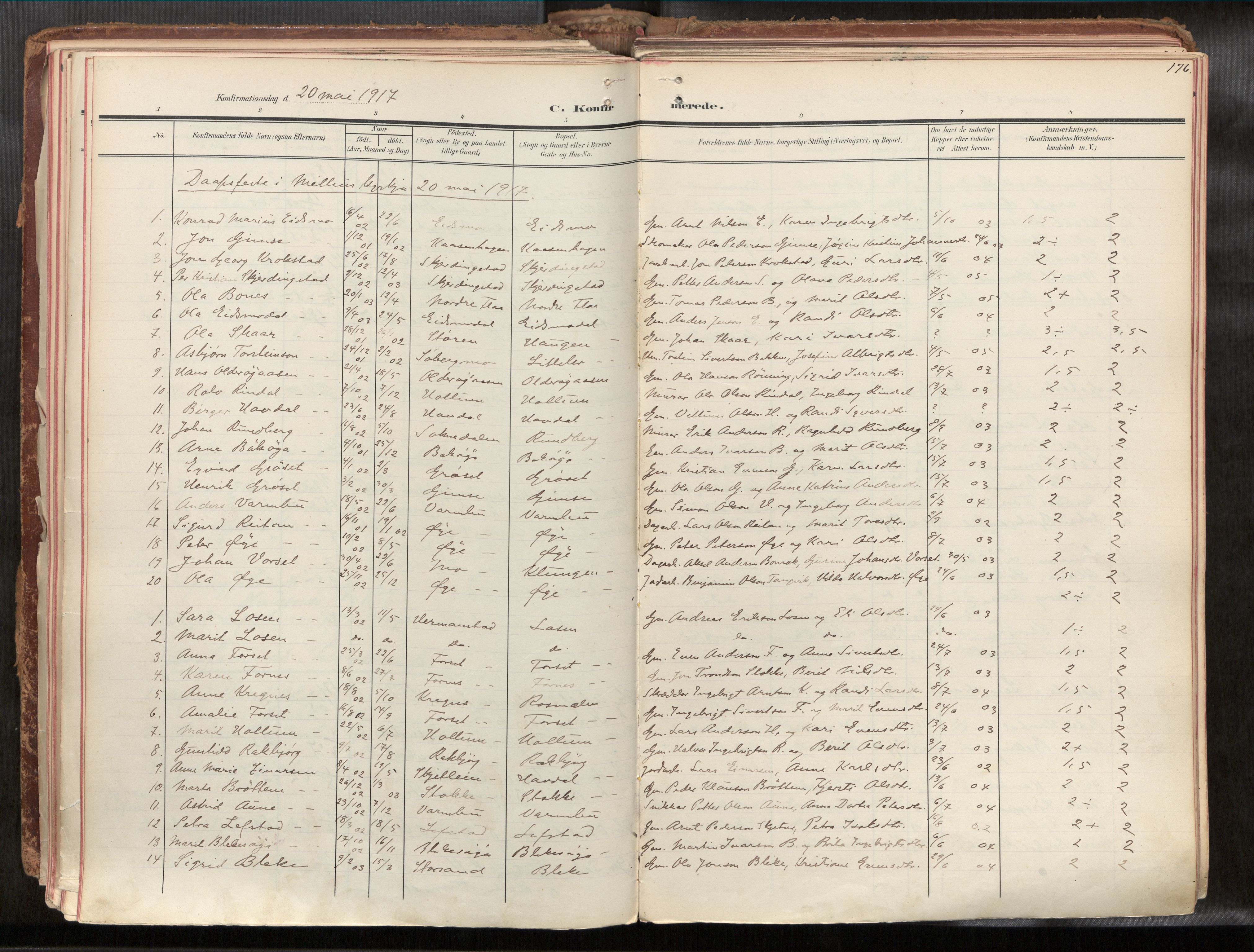Ministerialprotokoller, klokkerbøker og fødselsregistre - Sør-Trøndelag, AV/SAT-A-1456/691/L1085b: Parish register (official) no. 691A18, 1908-1930, p. 176