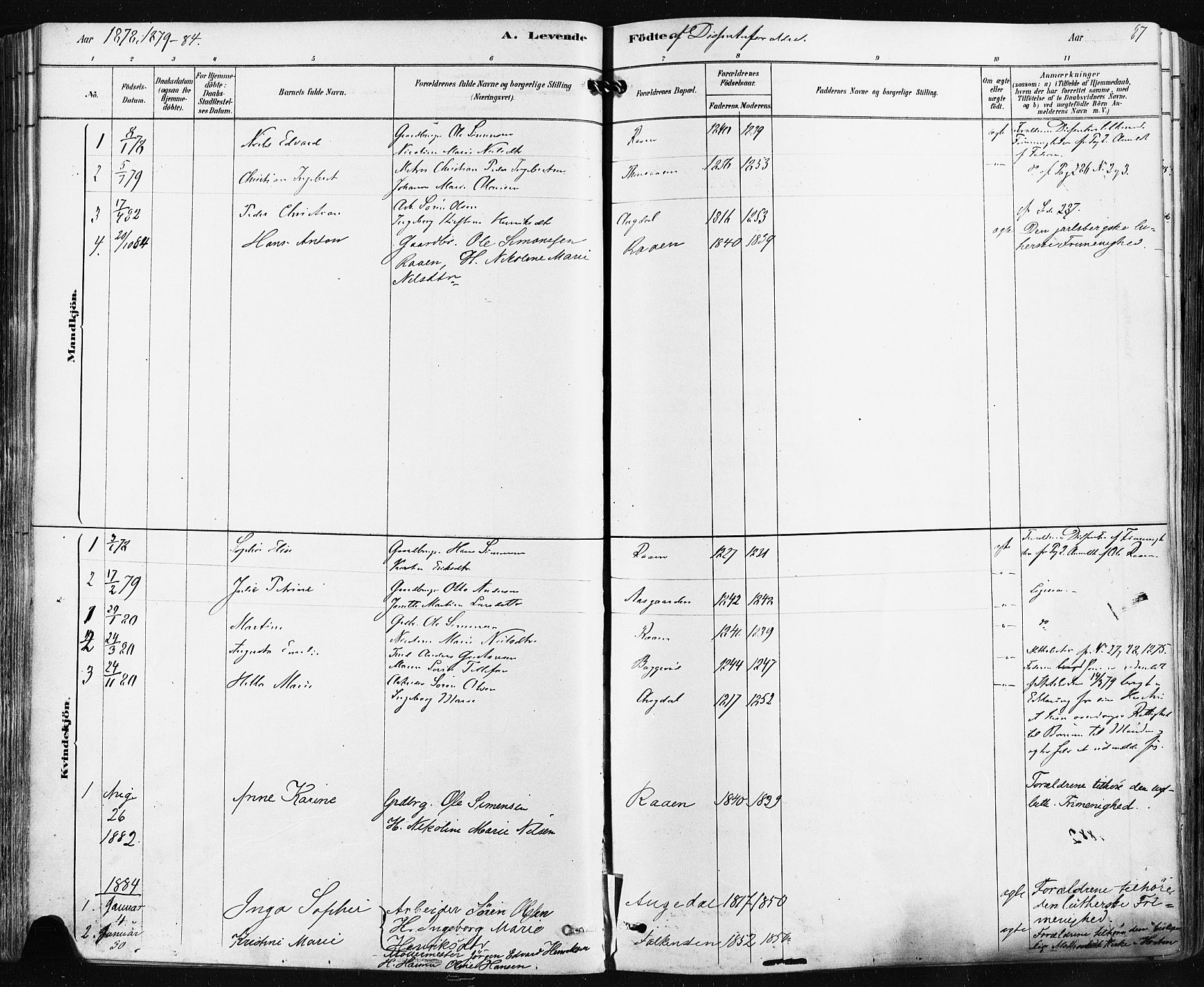 Borre kirkebøker, SAKO/A-338/F/Fa/L0009: Parish register (official) no. I 9, 1878-1896, p. 87