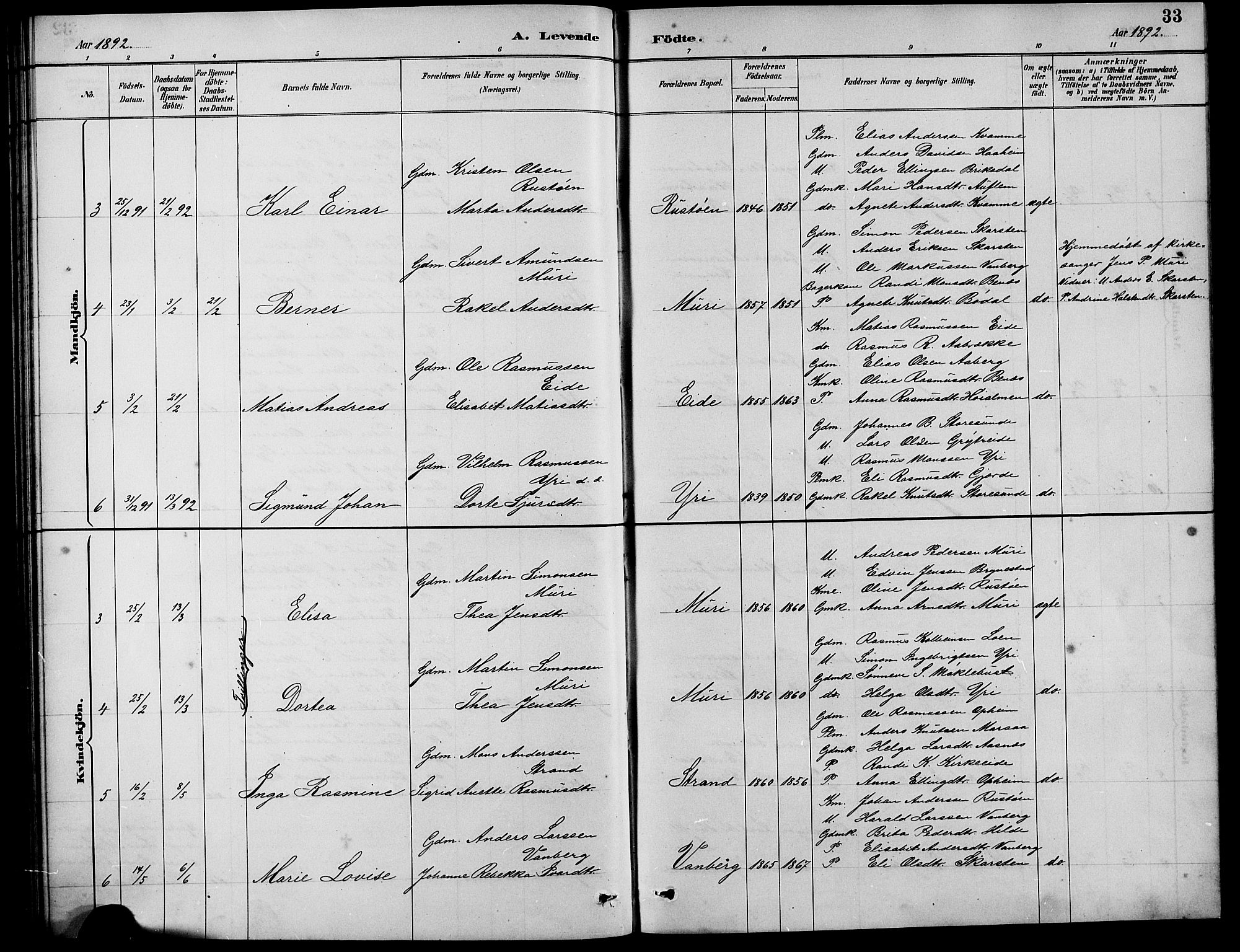 Innvik sokneprestembete, SAB/A-80501: Parish register (copy) no. B 3, 1886-1897, p. 33