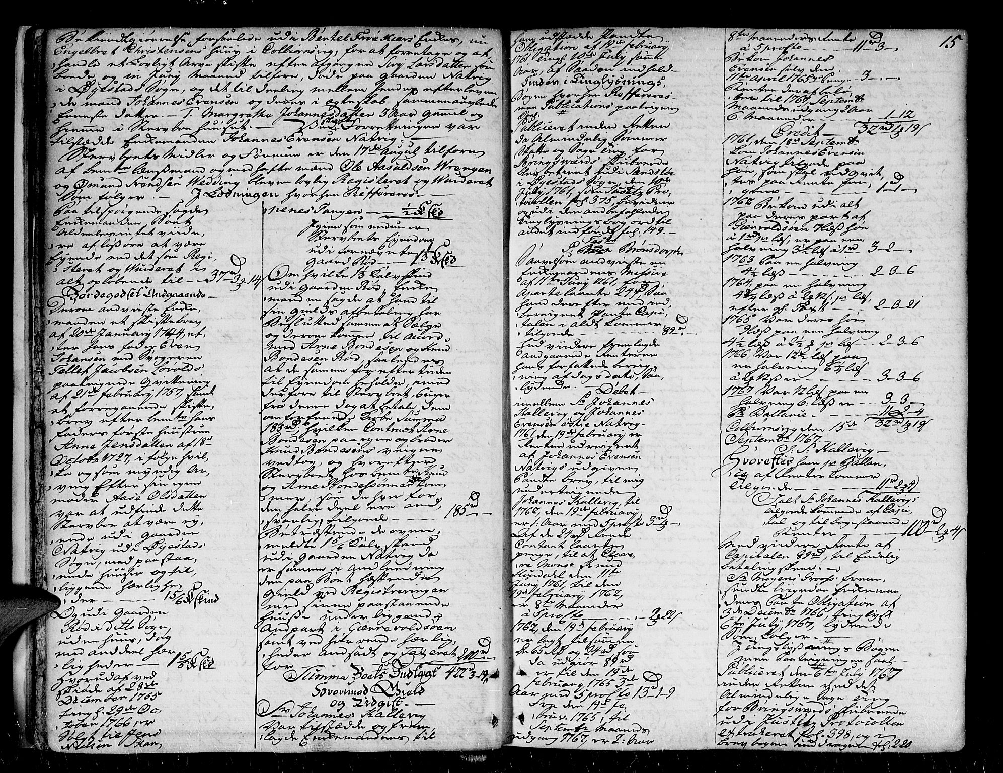 Nedenes sorenskriveri før 1824, AV/SAK-1221-0007/H/Hc/L0033: Skifteprotokoll med register nr 22a, 1767-1772, p. 14b-15a