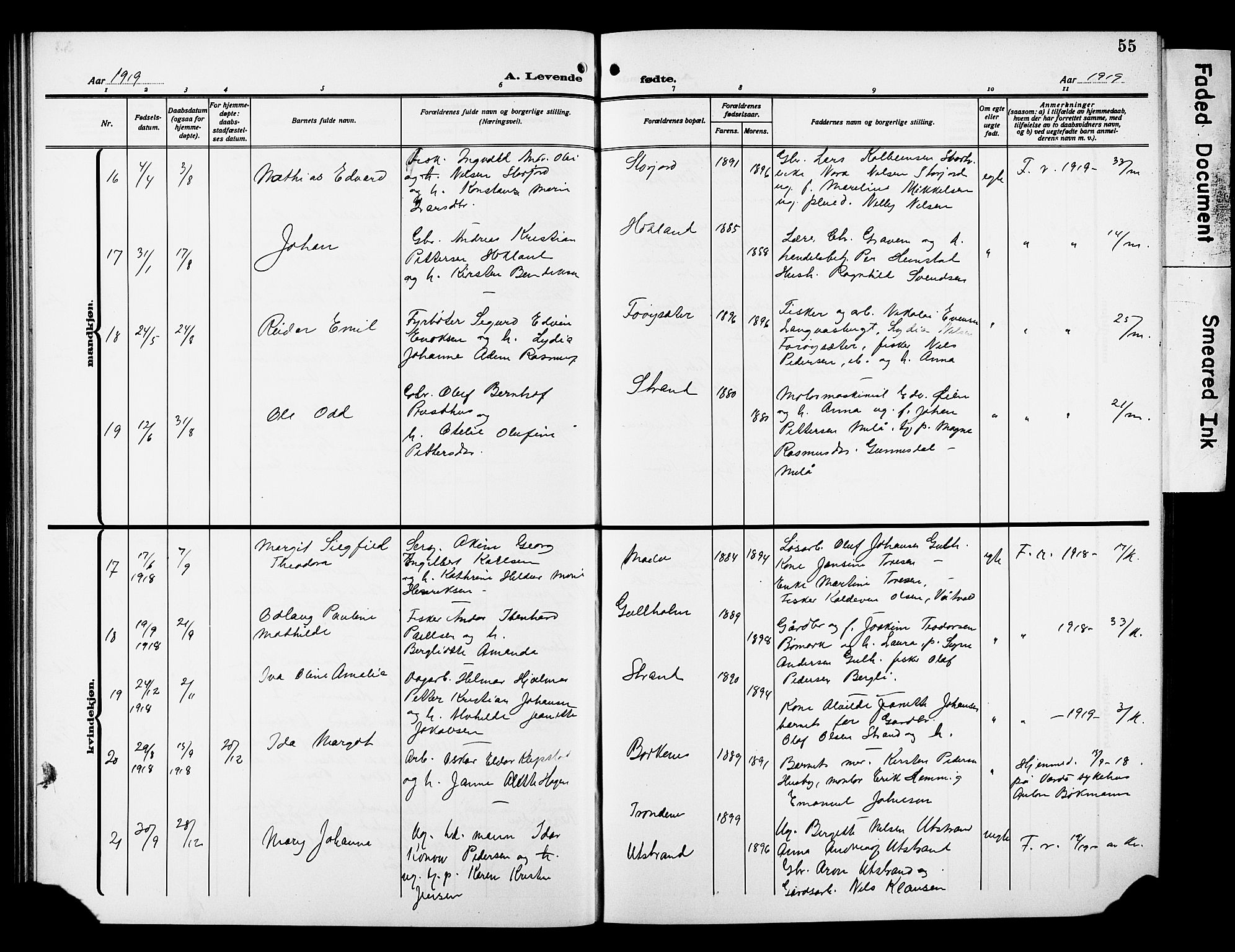 Kvæfjord sokneprestkontor, AV/SATØ-S-1323/G/Ga/Gab/L0006klokker: Parish register (copy) no. 6, 1912-1931, p. 55