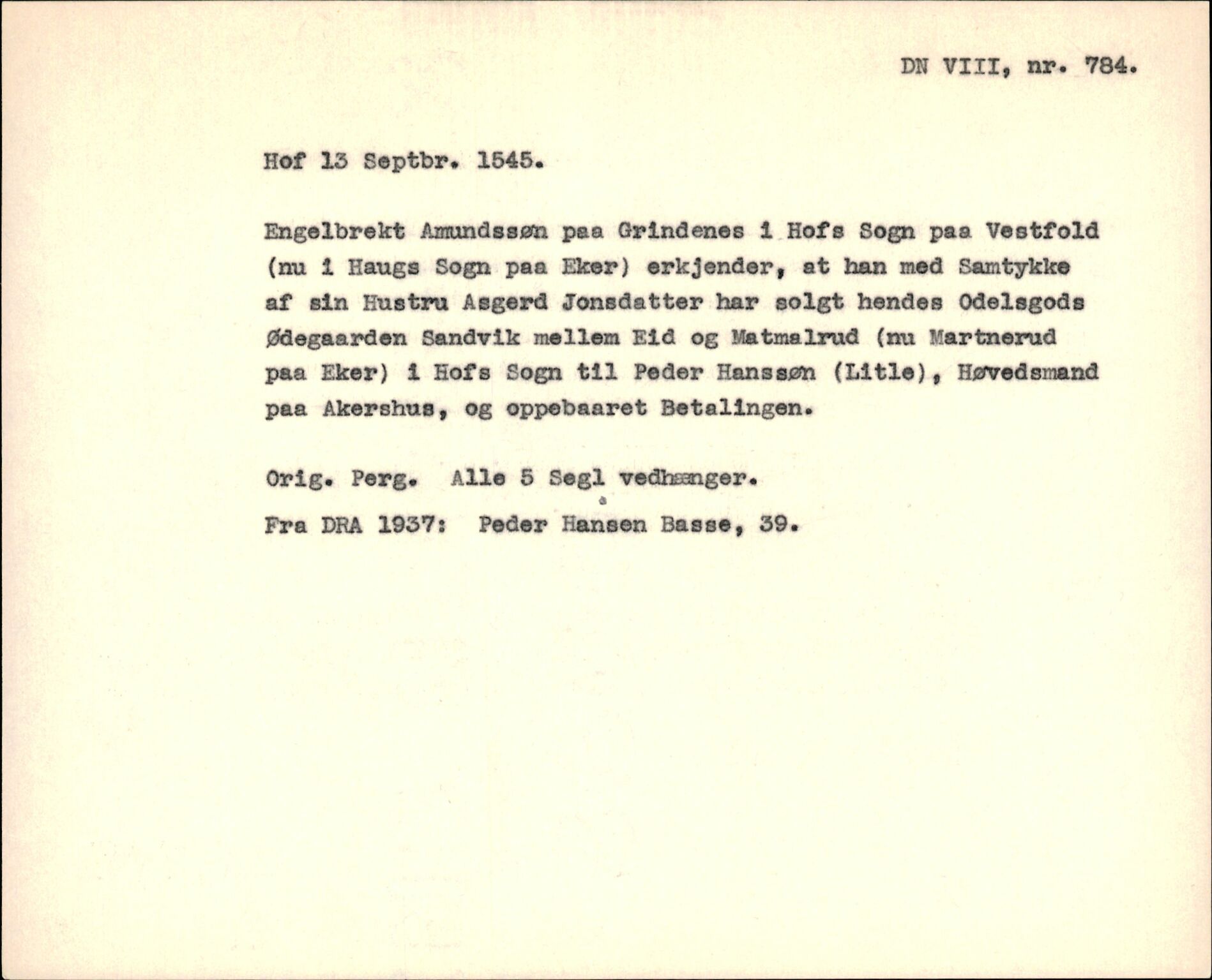 Riksarkivets diplomsamling, AV/RA-EA-5965/F35/F35f/L0002: Regestsedler: Diplomer fra DRA 1937 og 1996, p. 279