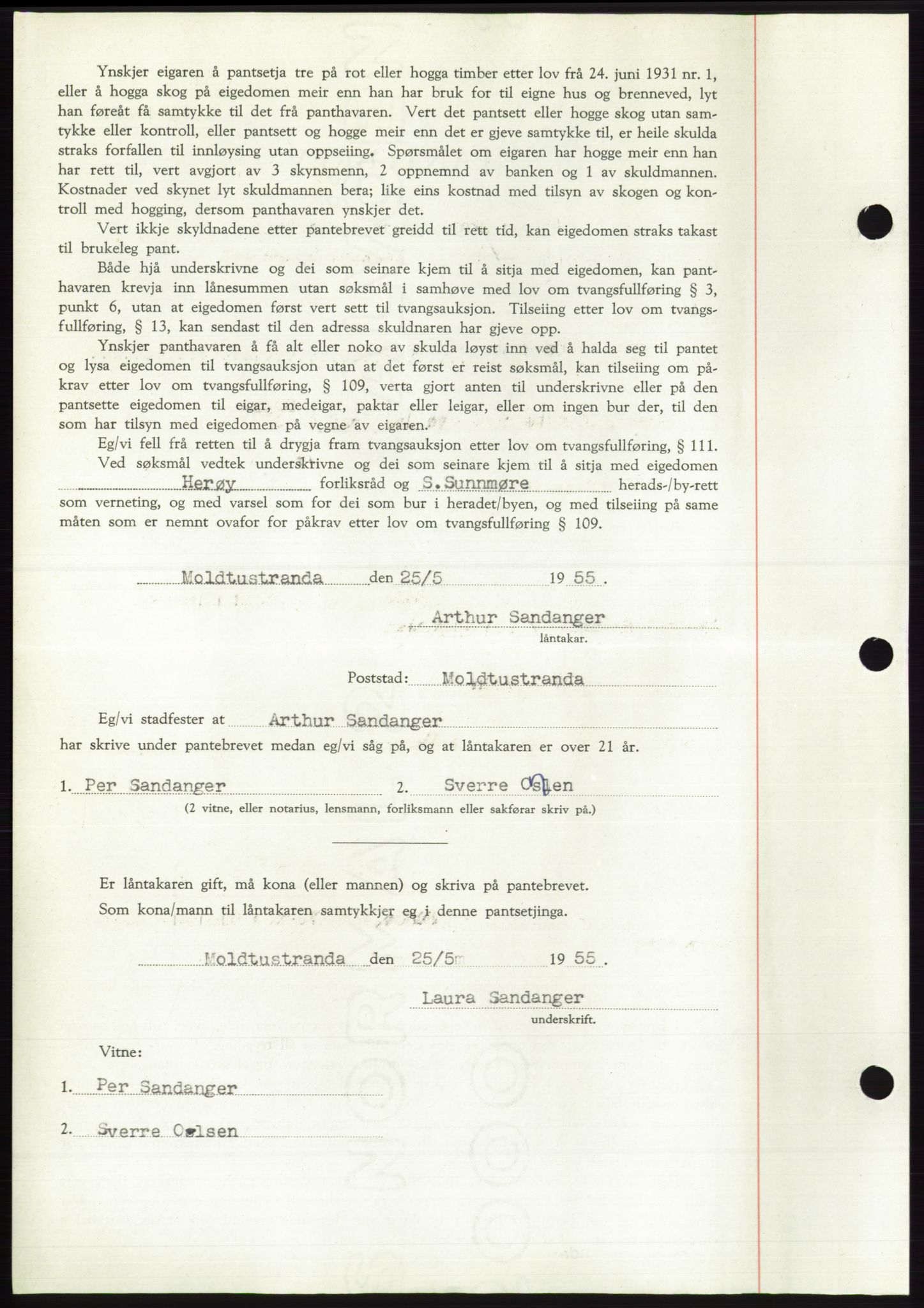 Søre Sunnmøre sorenskriveri, AV/SAT-A-4122/1/2/2C/L0126: Mortgage book no. 14B, 1954-1955, Diary no: : 1277/1955