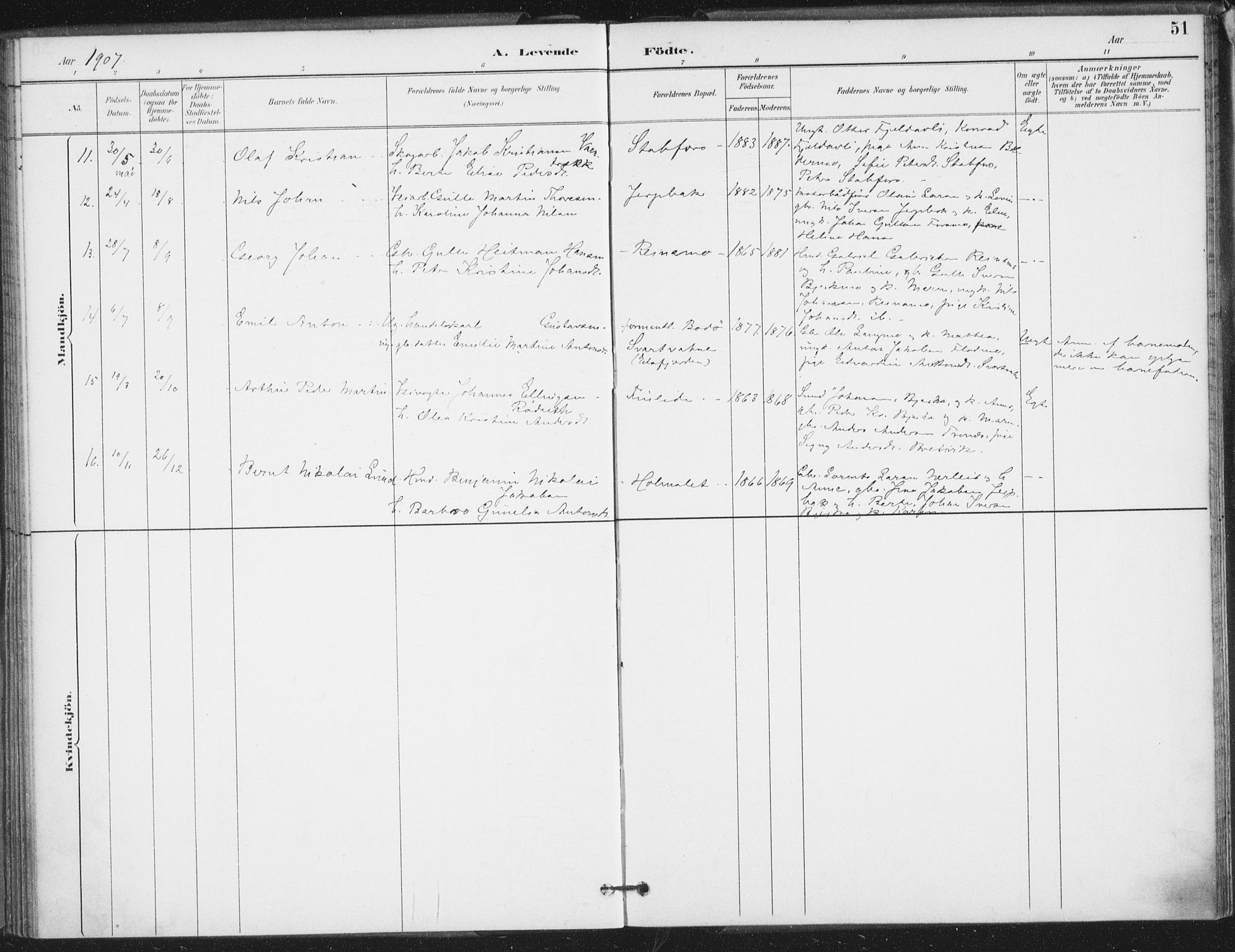 Ministerialprotokoller, klokkerbøker og fødselsregistre - Nordland, SAT/A-1459/826/L0380: Parish register (official) no. 826A03, 1891-1911, p. 51