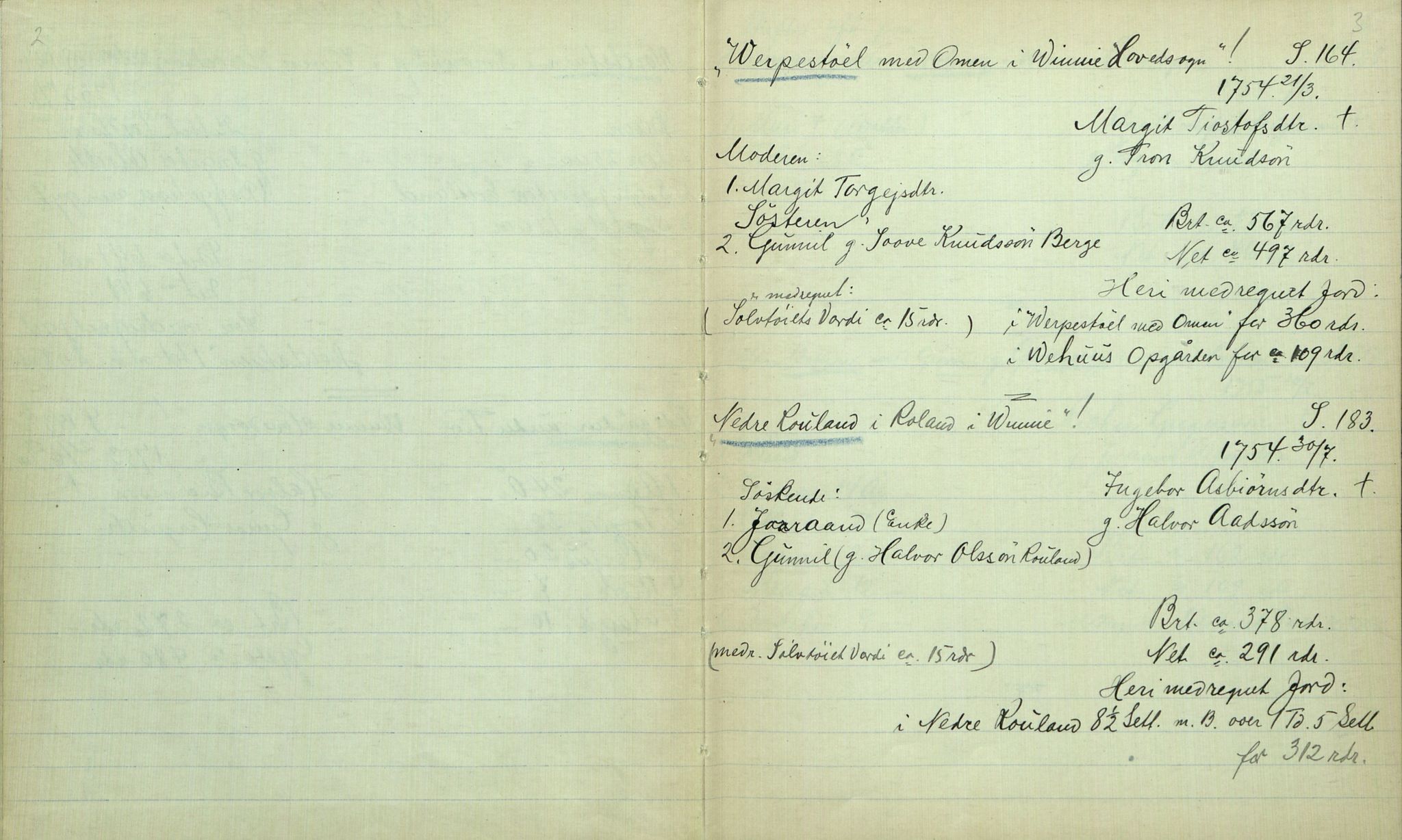 Rikard Berge, TEMU/TGM-A-1003/F/L0012/0012: 400-450 / 411 Vinje 1753-73 Skifte. R. Berge, 1917, p. 2-3