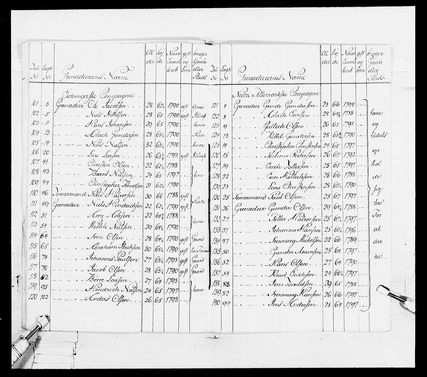 Generalitets- og kommissariatskollegiet, Det kongelige norske kommissariatskollegium, RA/EA-5420/E/Eh/L0114: Telemarkske nasjonale infanteriregiment, 1789-1802, p. 133