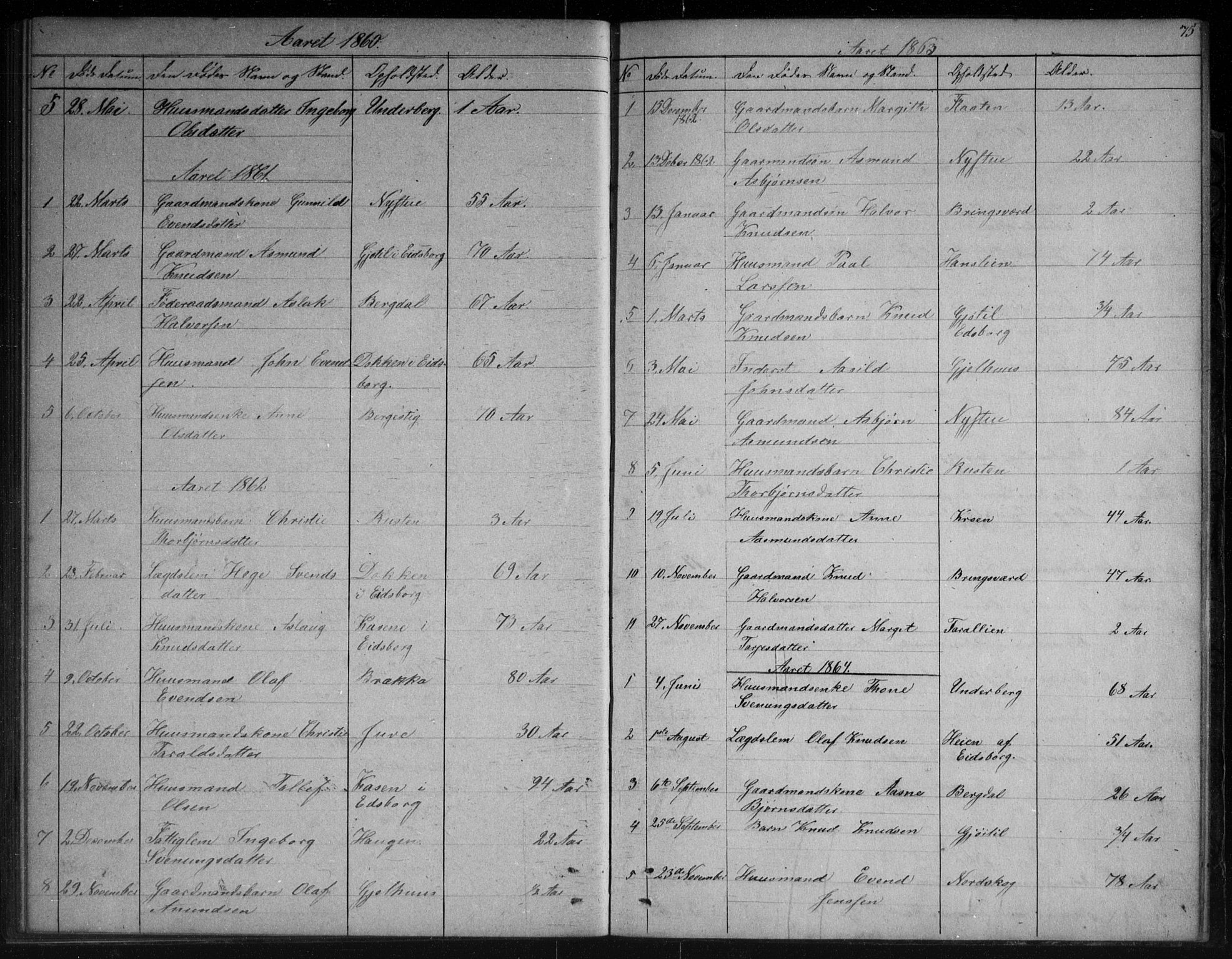 Vinje kirkebøker, SAKO/A-312/G/Gb/L0002: Parish register (copy) no. II 2, 1849-1891, p. 75