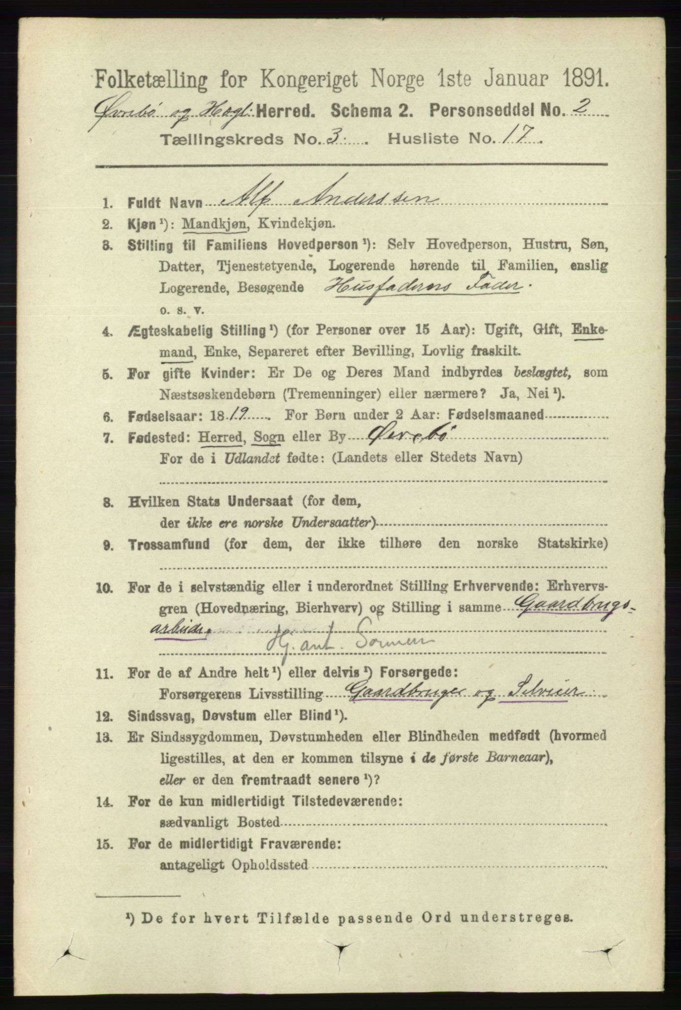 RA, 1891 census for 1016 Øvrebø og Hægeland, 1891, p. 612