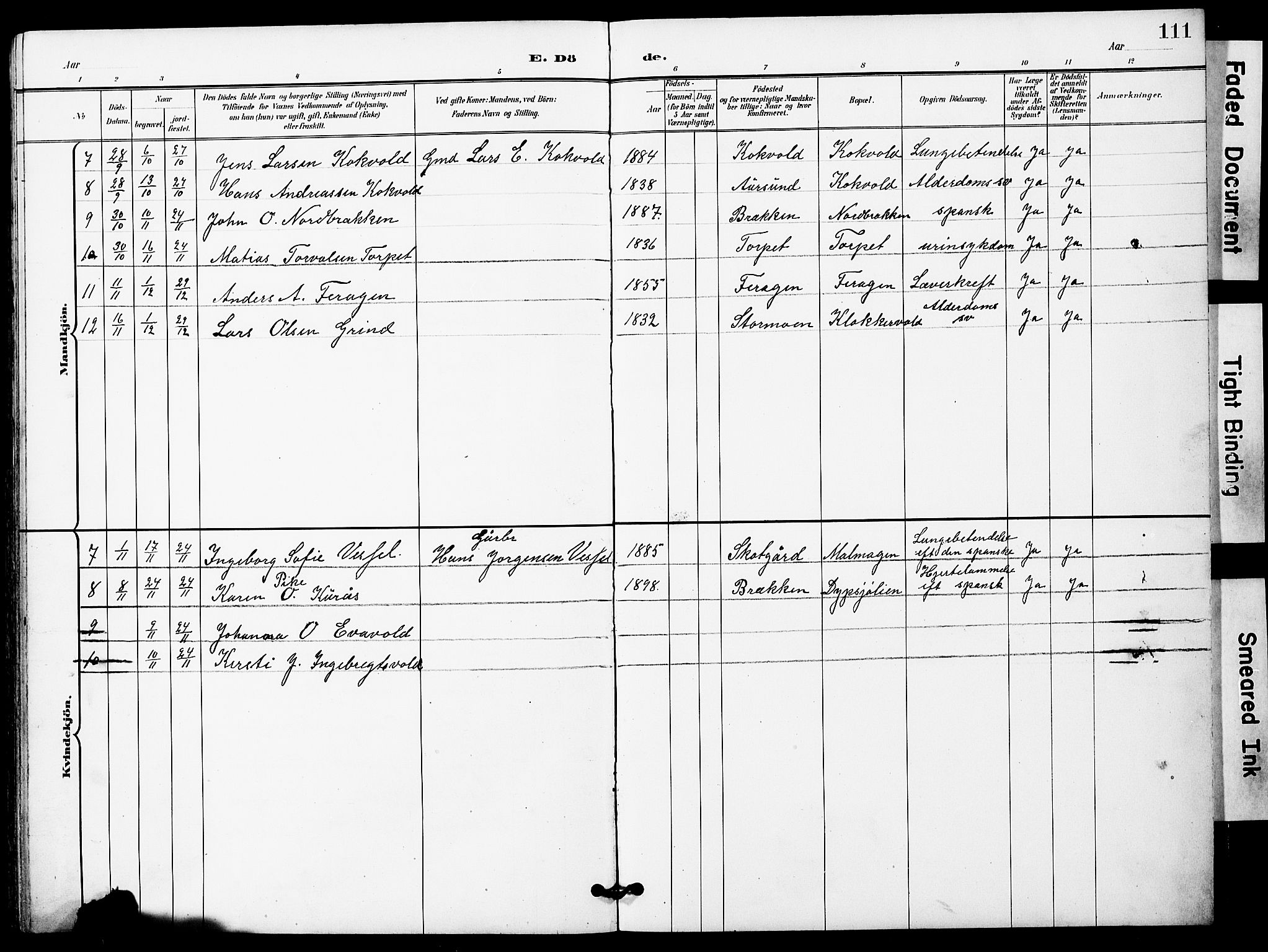 Ministerialprotokoller, klokkerbøker og fødselsregistre - Sør-Trøndelag, SAT/A-1456/683/L0950: Parish register (copy) no. 683C02, 1897-1918, p. 111