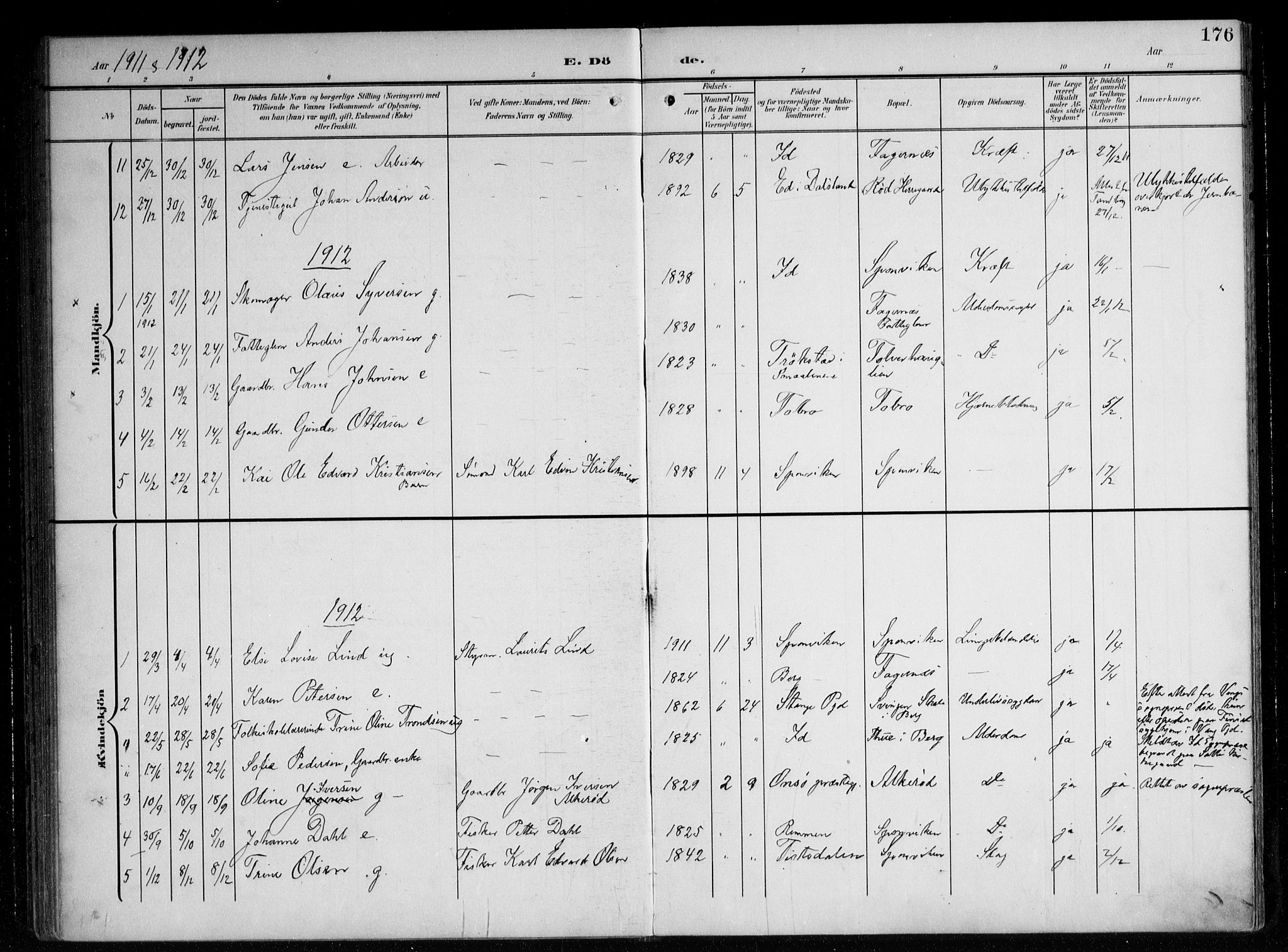 Berg prestekontor Kirkebøker, AV/SAO-A-10902/F/Fa/L0008: Parish register (official) no. I 8, 1902-1920, p. 176