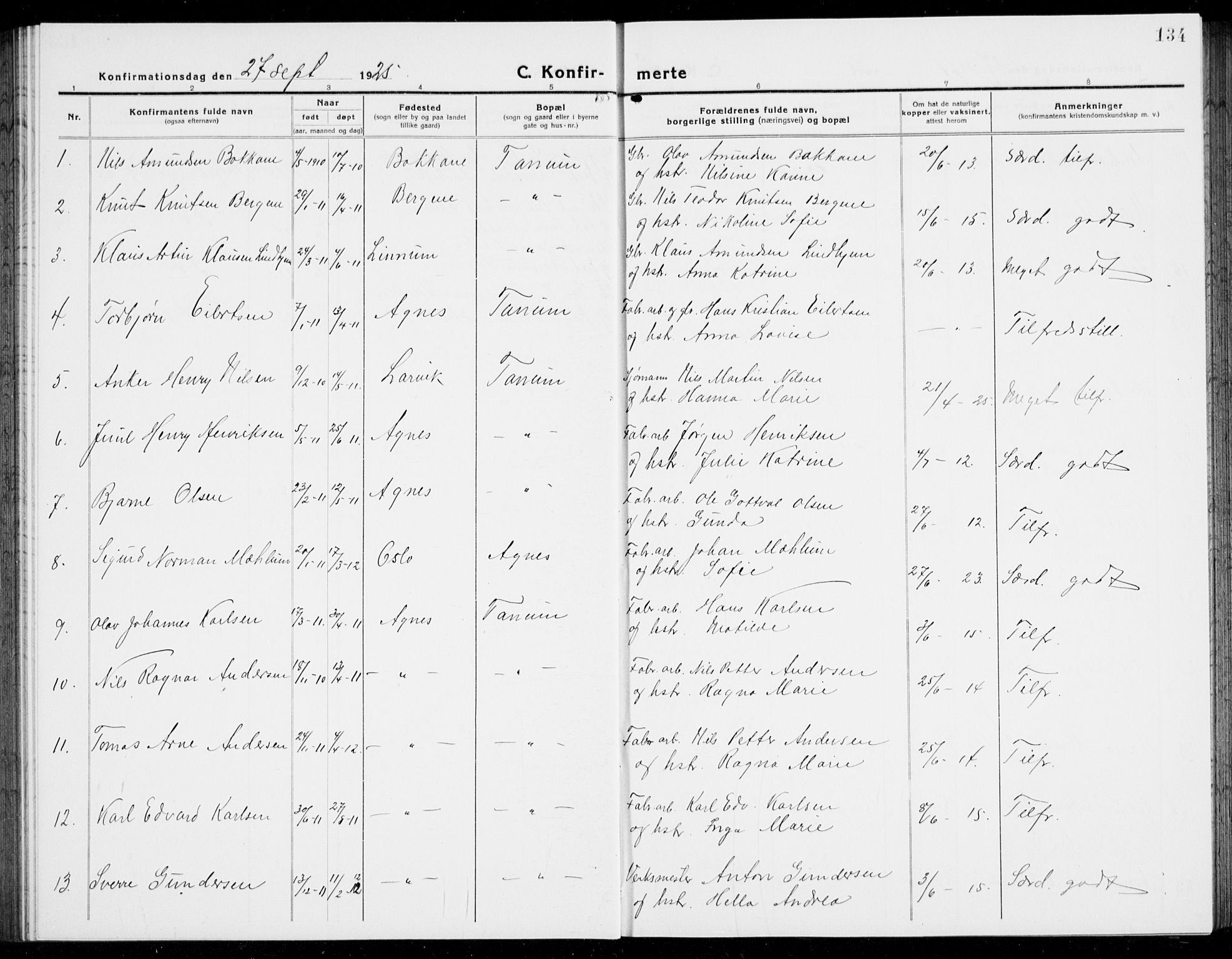 Brunlanes kirkebøker, SAKO/A-342/G/Ga/L0005: Parish register (copy) no. I 5, 1918-1941, p. 134