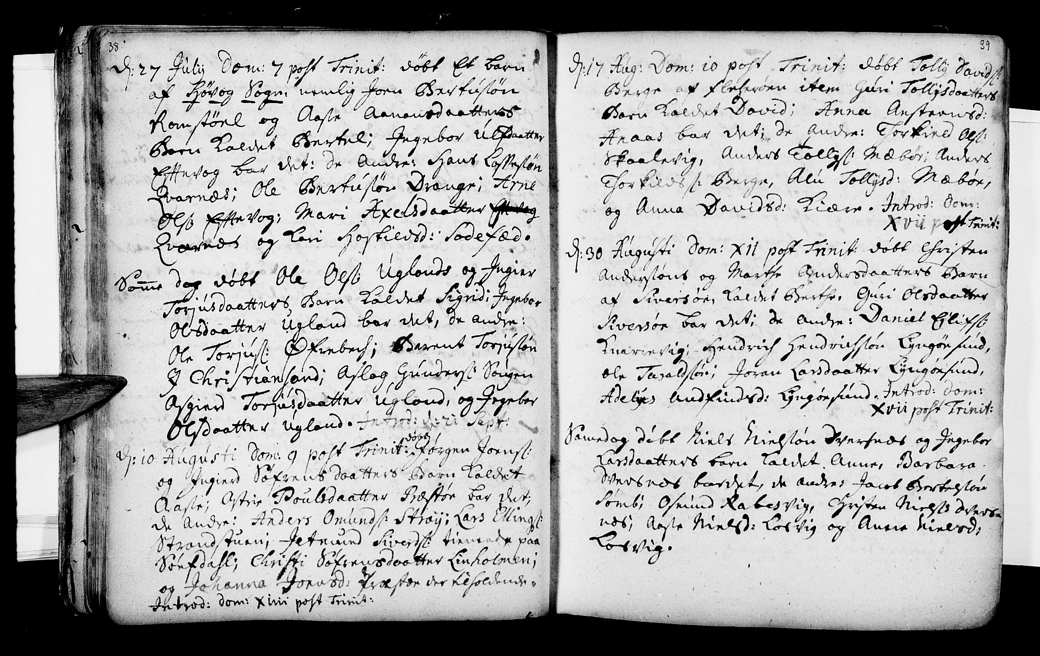 Oddernes sokneprestkontor, AV/SAK-1111-0033/F/Fa/Faa/L0002: Parish register (official) no. A 2, 1719-1764, p. 38-39